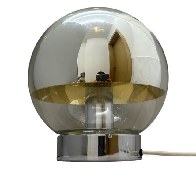 Lampa stołowa Space Age, szkło szare, metal chromowany, Hoffmeister Leuchten, Niemcy, lata 70. - WYMIARY