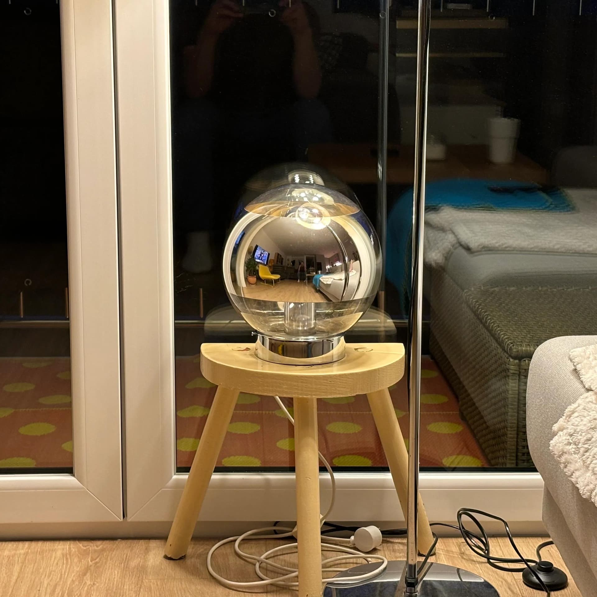 Lampa stołowa Space Age, szkło szare, metal chromowany, Hoffmeister Leuchten, Niemcy, lata 70. - 31322