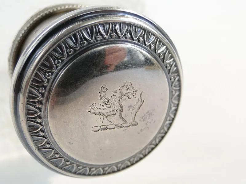 Flakon na perfumy, szkło kryształowe transparentne, srebro, Sormani Paris, Francja, początek XX w. - 31394