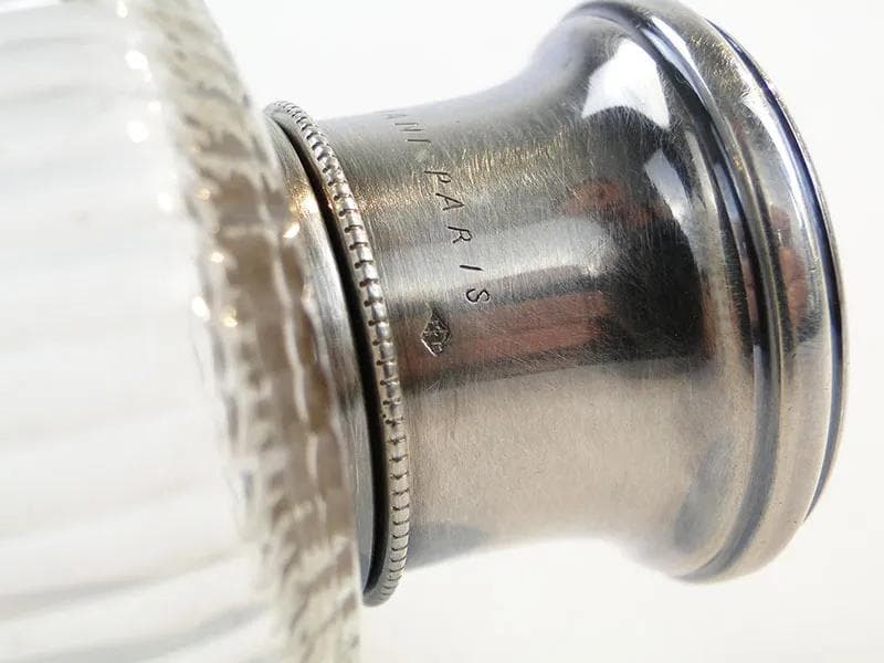 Flakon na perfumy, szkło kryształowe transparentne, srebro, Sormani Paris, Francja, początek XX w. - 31395