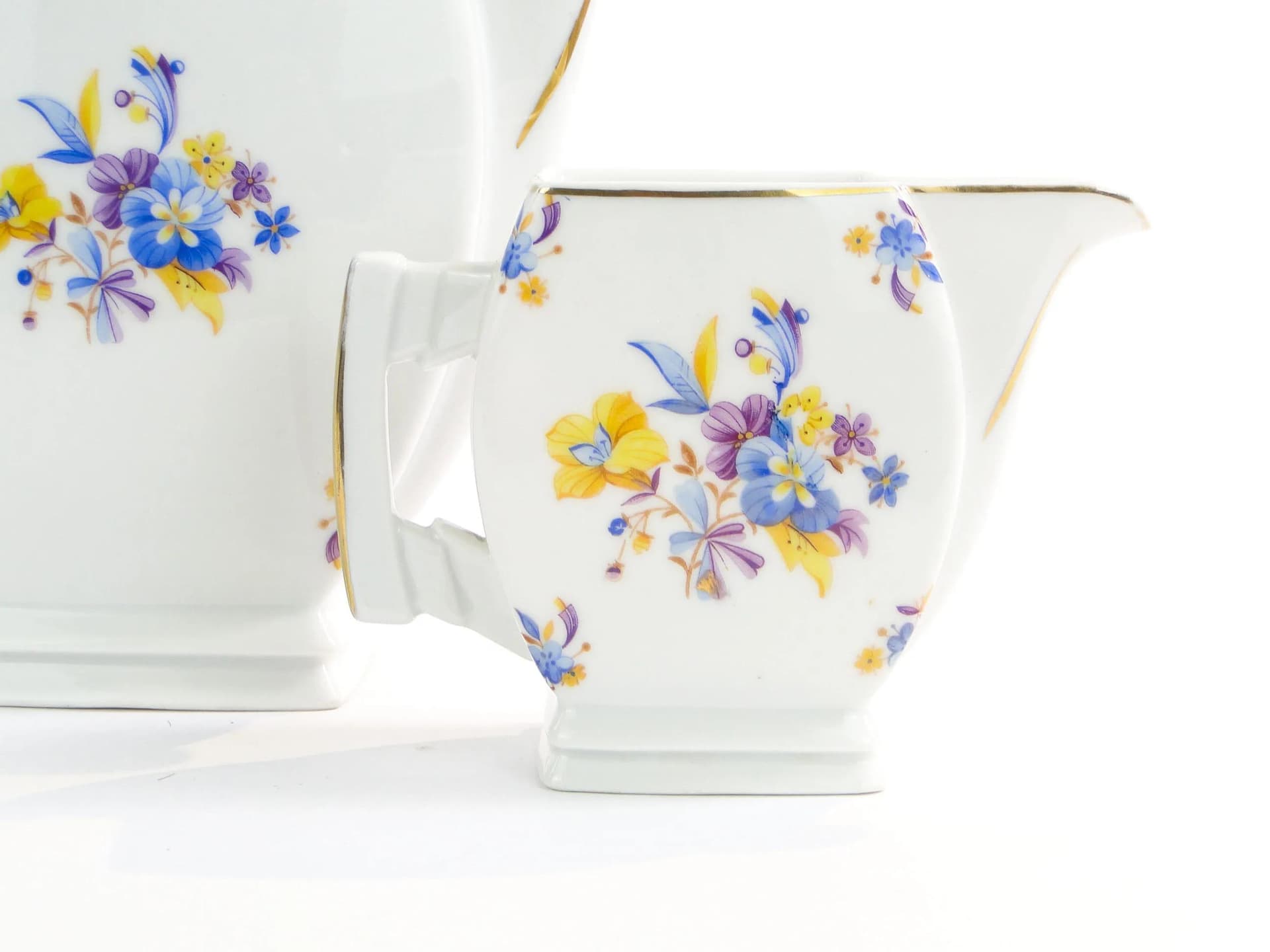 Zestaw dzbanek i mlecznik Płaski, porcelana biała, proj. B. Wendorf, Ćmielów, Polska, lata 30. - 31376