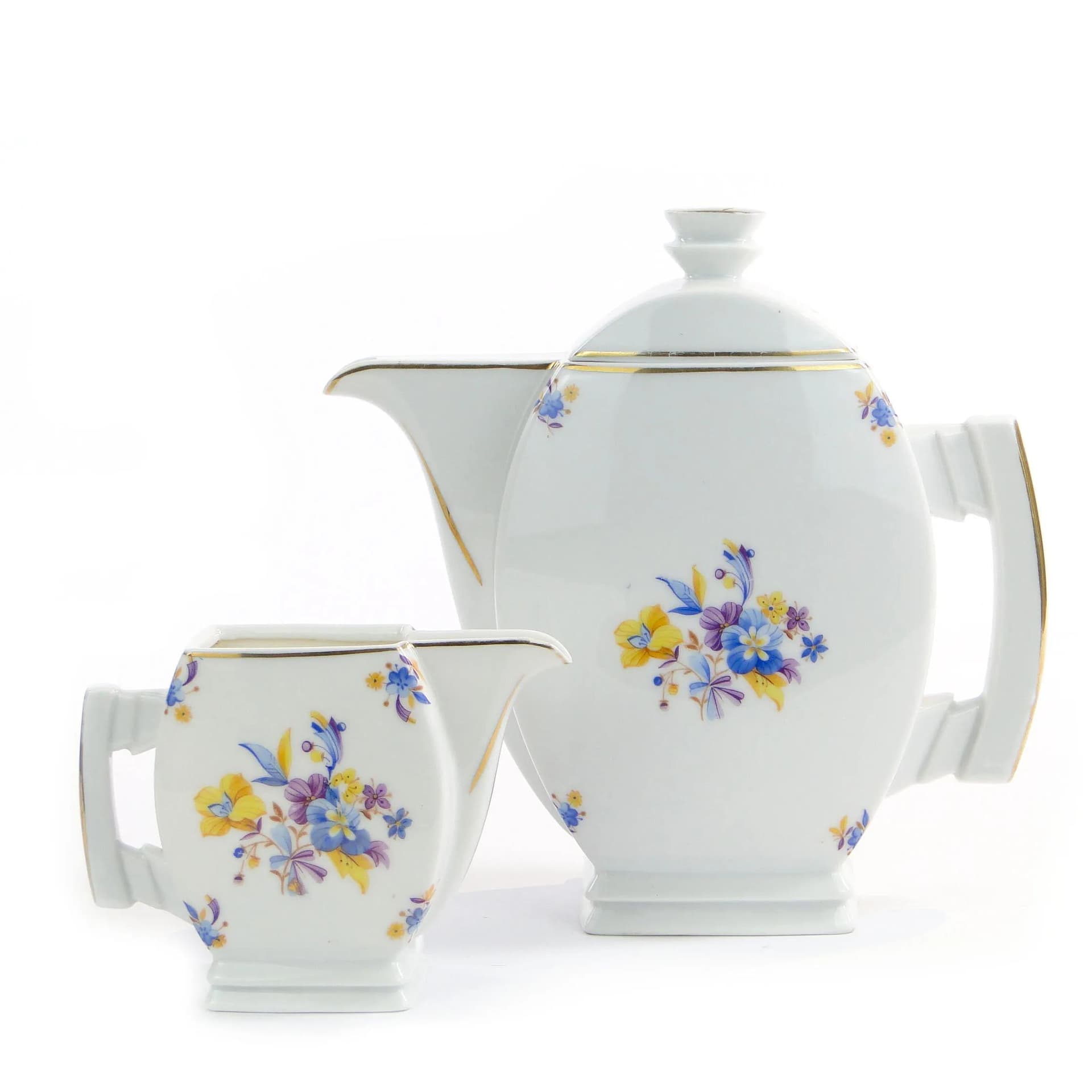 Zestaw dzbanek i mlecznik Płaski, porcelana biała, proj. B. Wendorf, Ćmielów, Polska, lata 30. - 31382