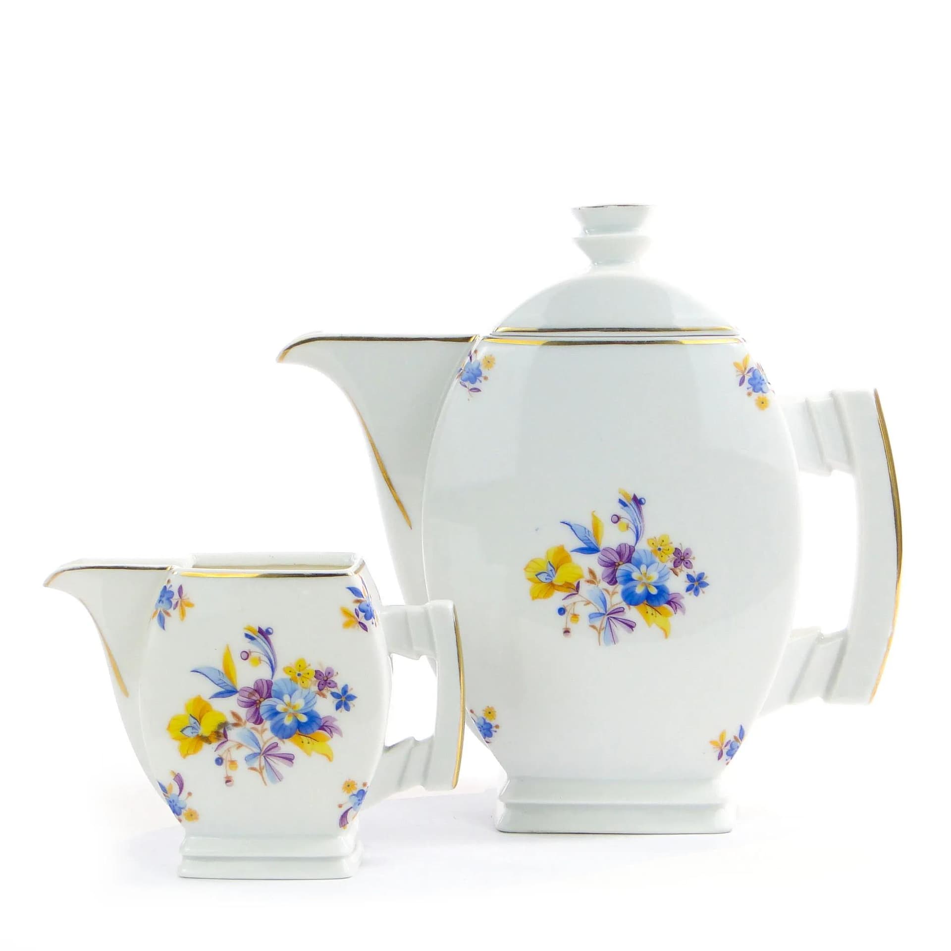 Zestaw dzbanek i mlecznik Płaski, porcelana biała, proj. B. Wendorf, Ćmielów, Polska, lata 30. - 31378