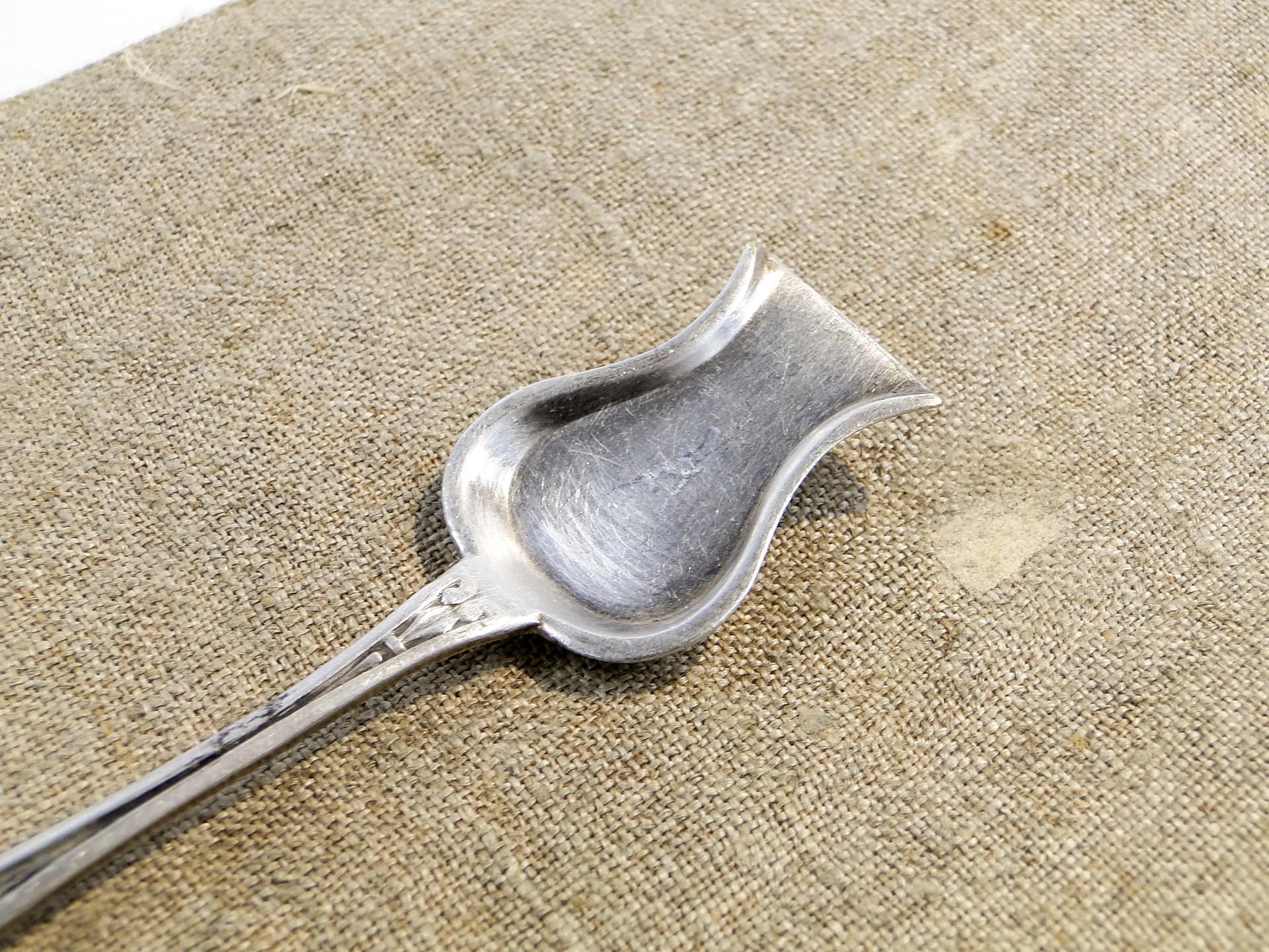 Łyżeczka do soli, secesja, mosiądz srebrzony srebrny, Fraget, Polska, XIX w. - 31370