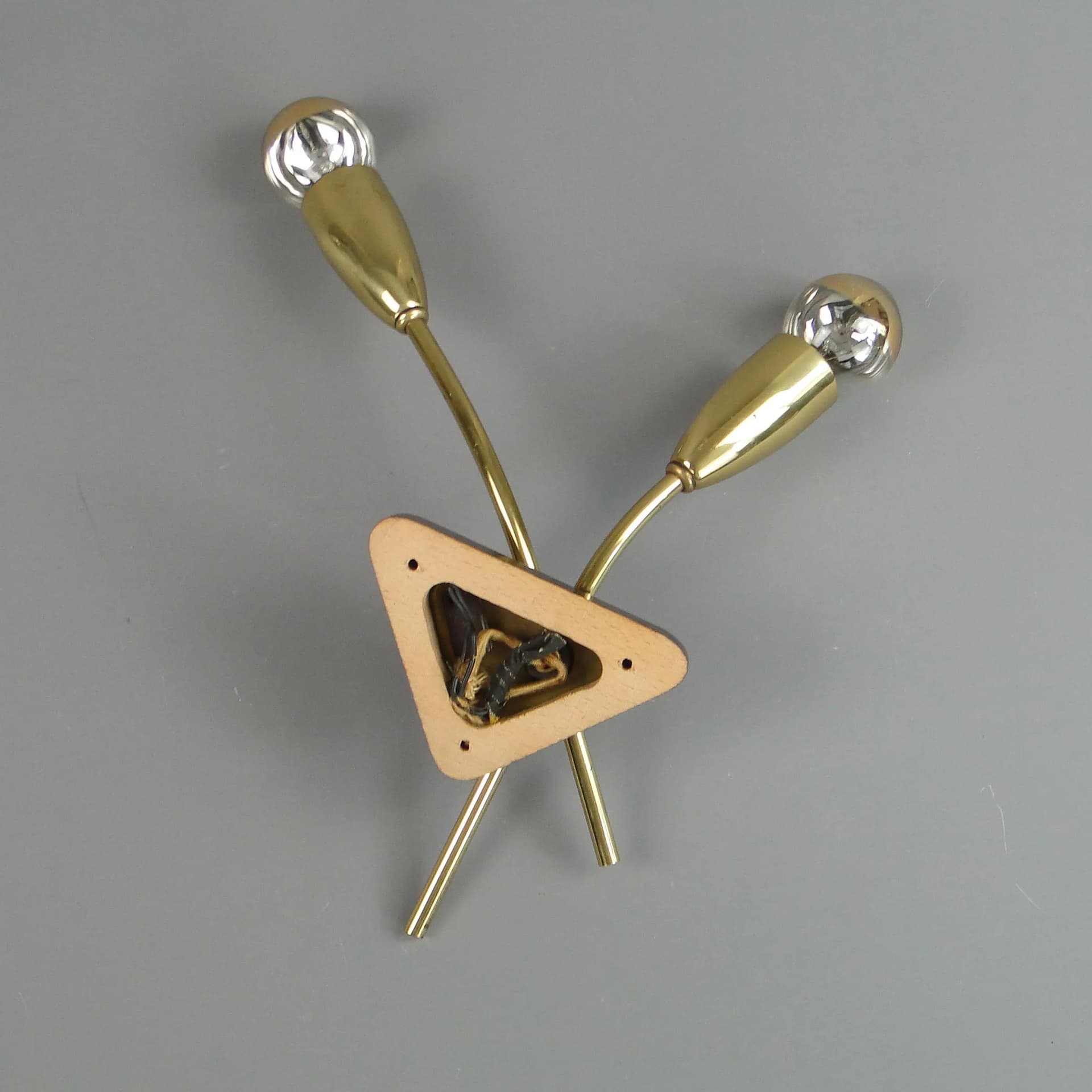 Wall Lamp Pop Art, golden, brass, wood, Germany, 1950s - 31584