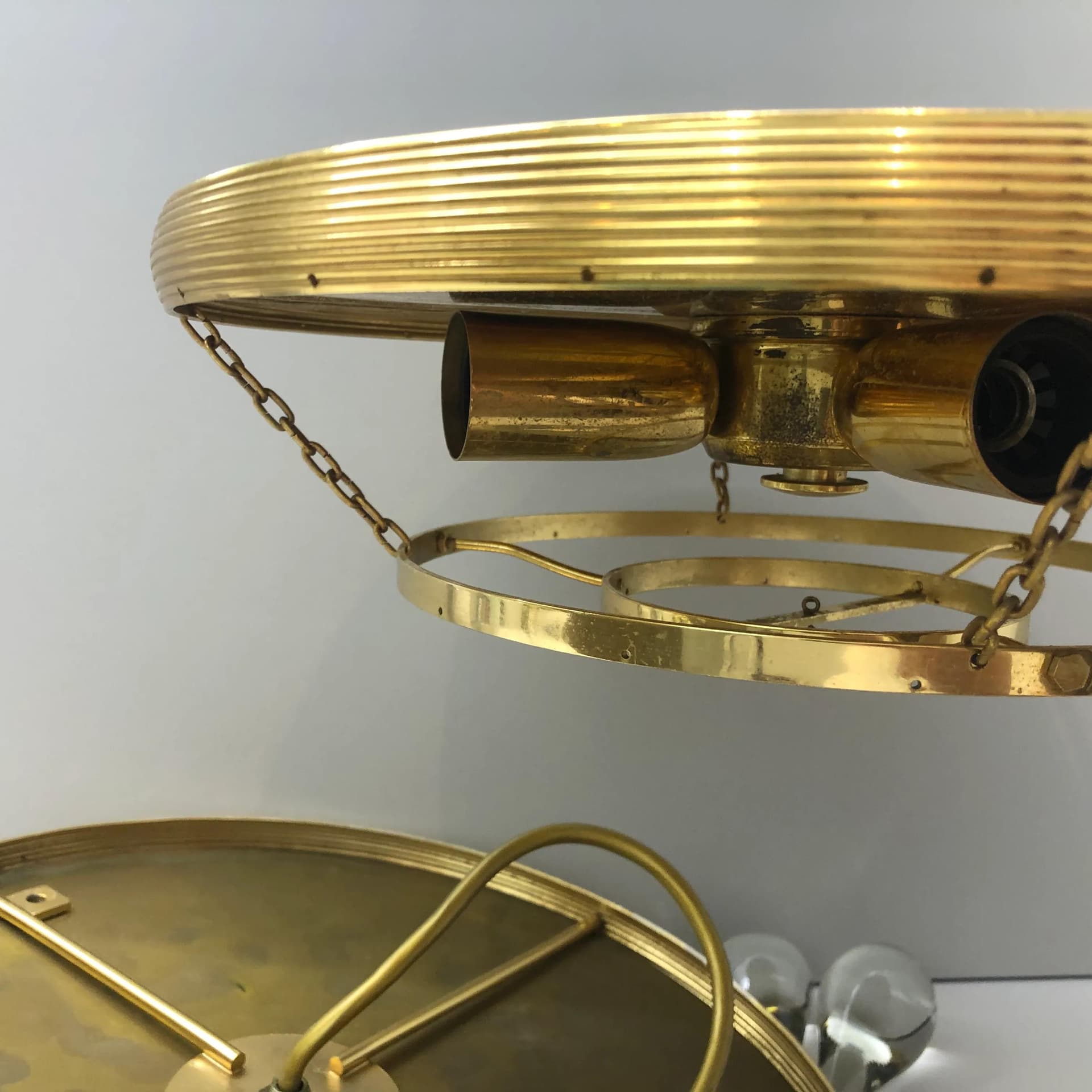 Złocony mosiężny plafon z kroplami szkła Murano, proj. C. Palme, Niemcy, lata 70. - 31524