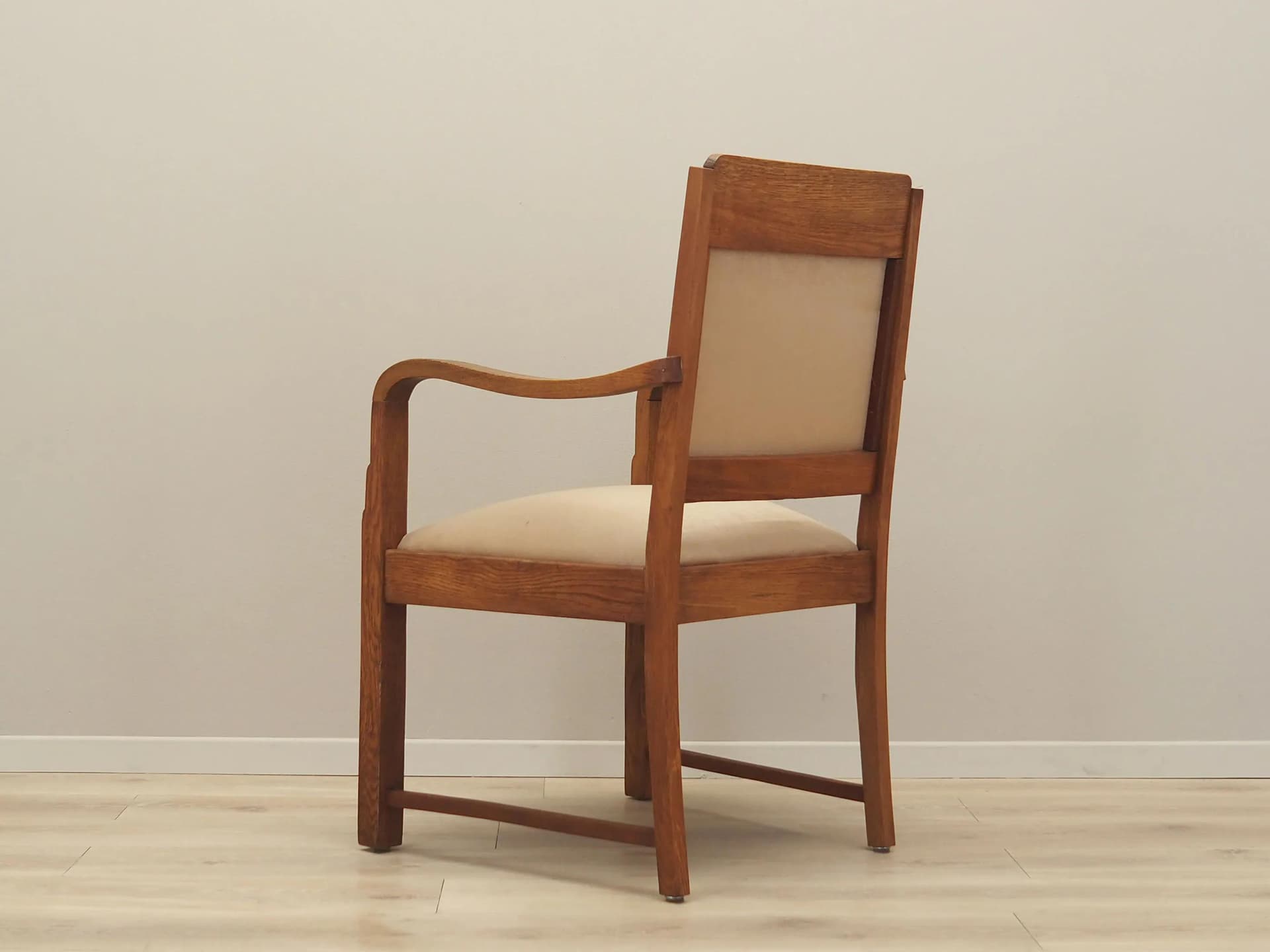 Armchair Art Déco, beige velour, oak, Denmark, 1950s - 31637