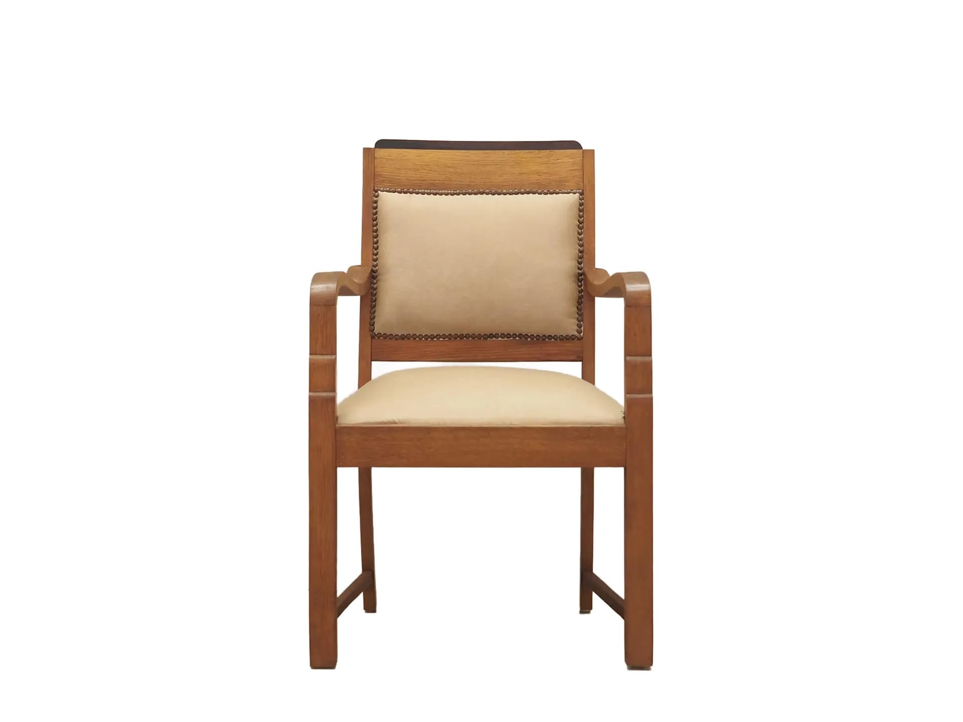 Armchair Art Déco, beige velour, oak, Denmark, 1950s