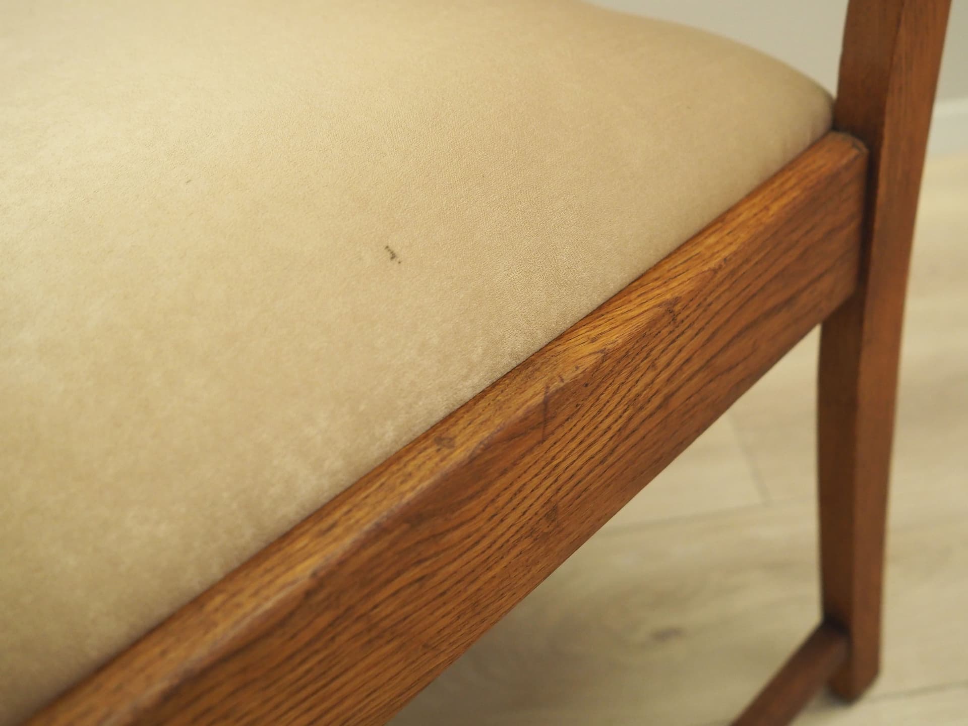 Armchair Art Déco, beige velour, oak, Denmark, 1950s - 64265