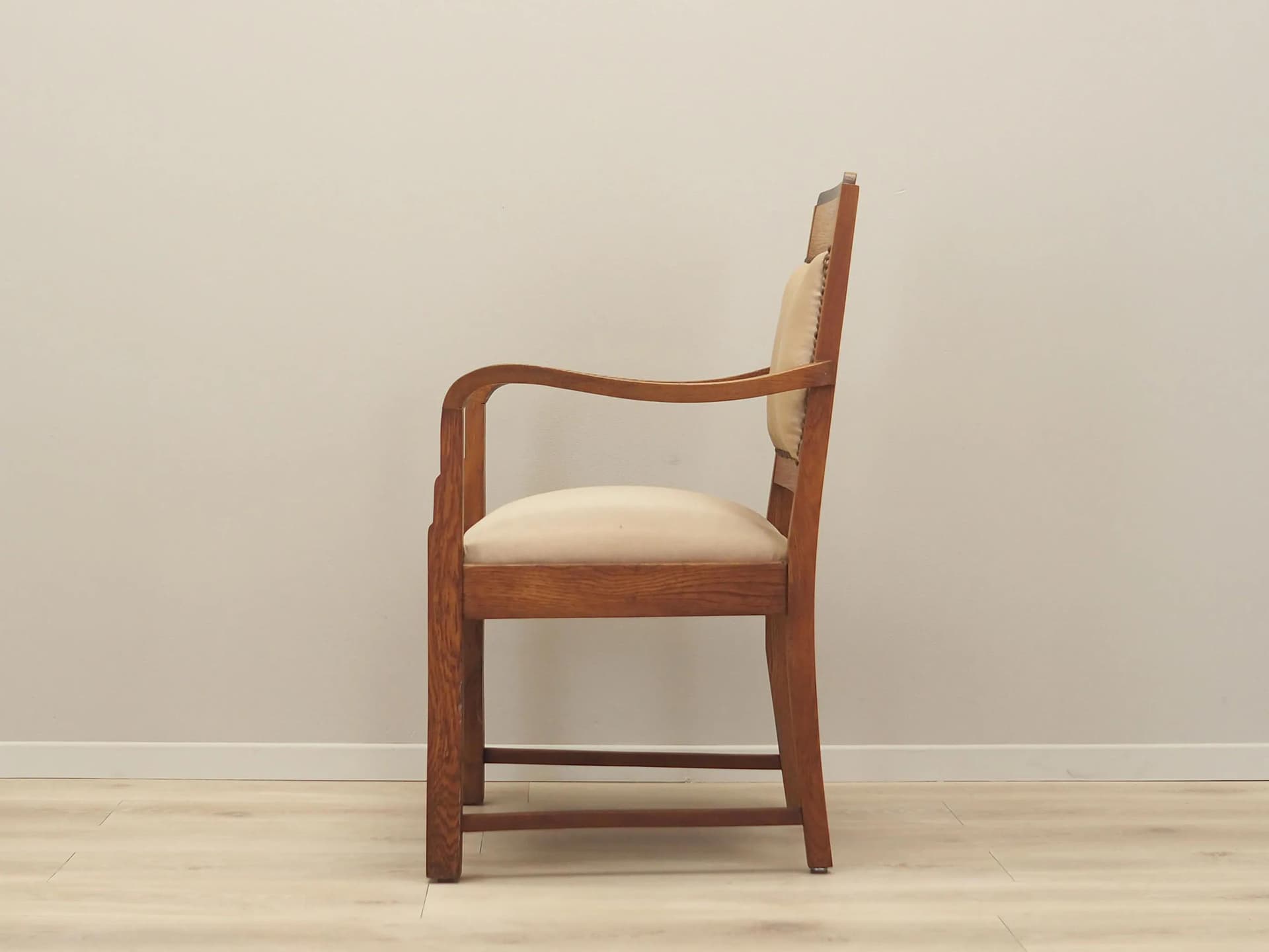 Armchair Art Déco, beige velour, oak, Denmark, 1950s - 31635