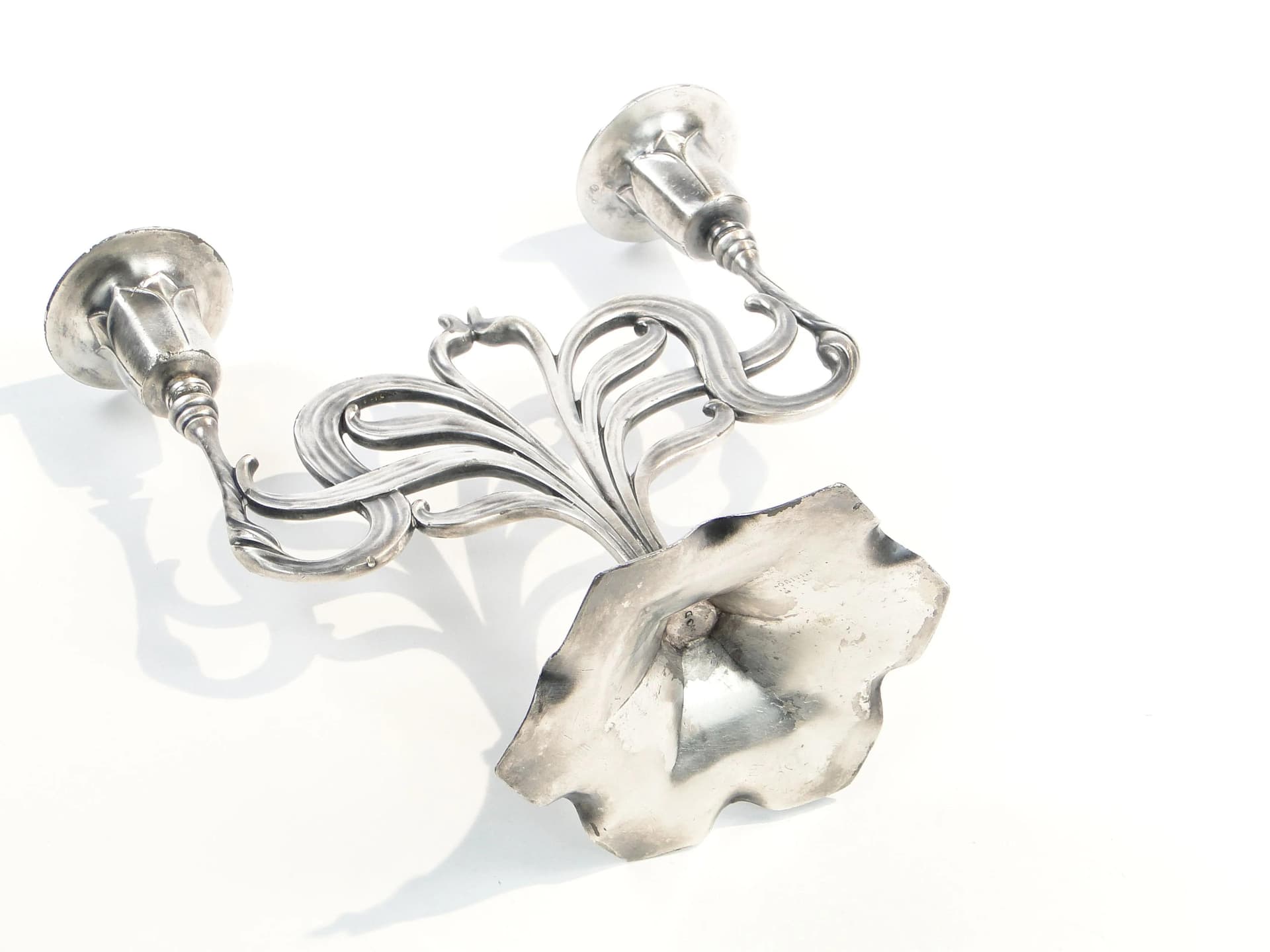 Kandelabr secesyjny, srebrny cyna platerowana, Orivit, Niemcy, początek XX w. - 31556