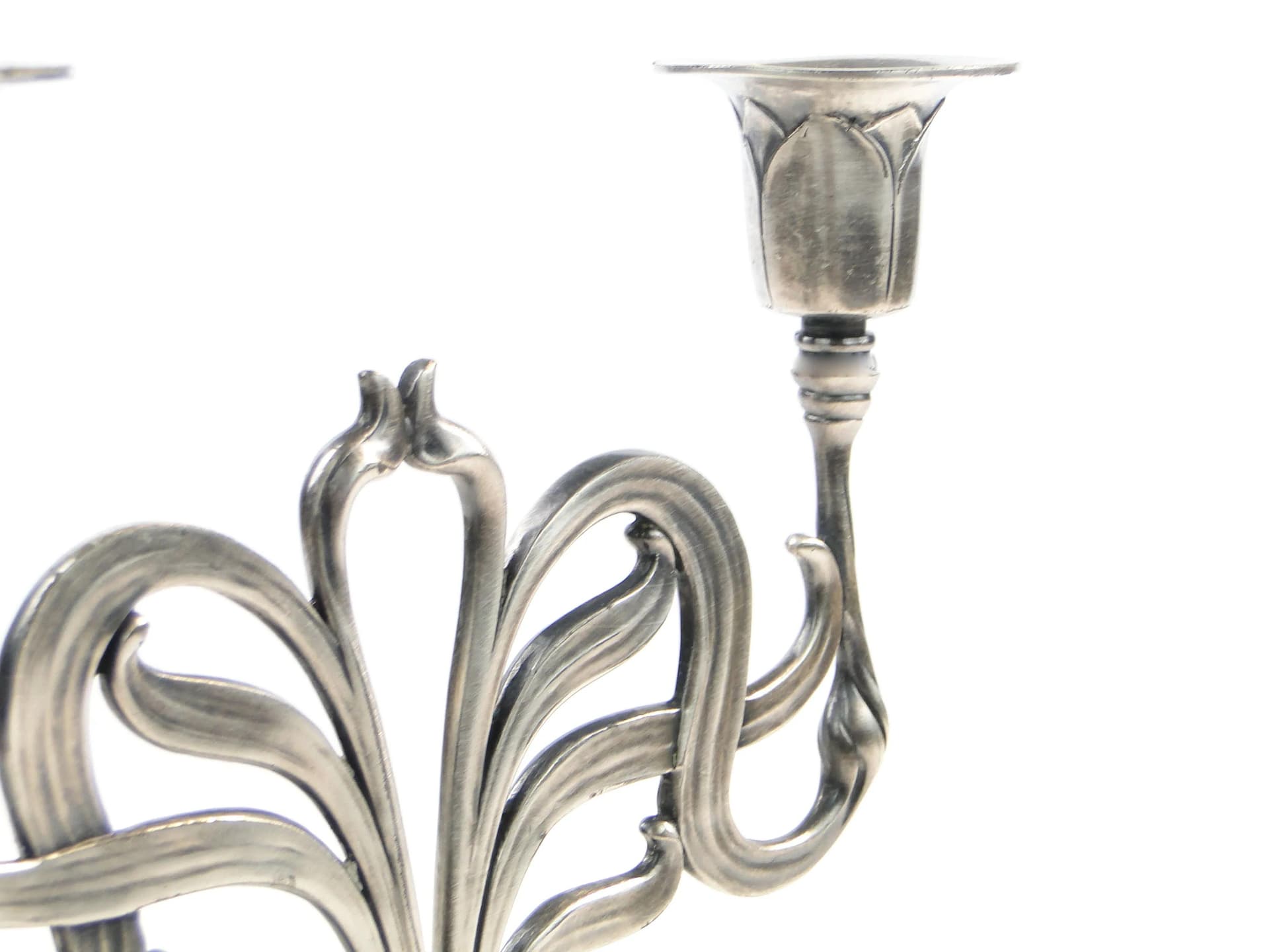 Kandelabr secesyjny, srebrny cyna platerowana, Orivit, Niemcy, początek XX w. - 31555
