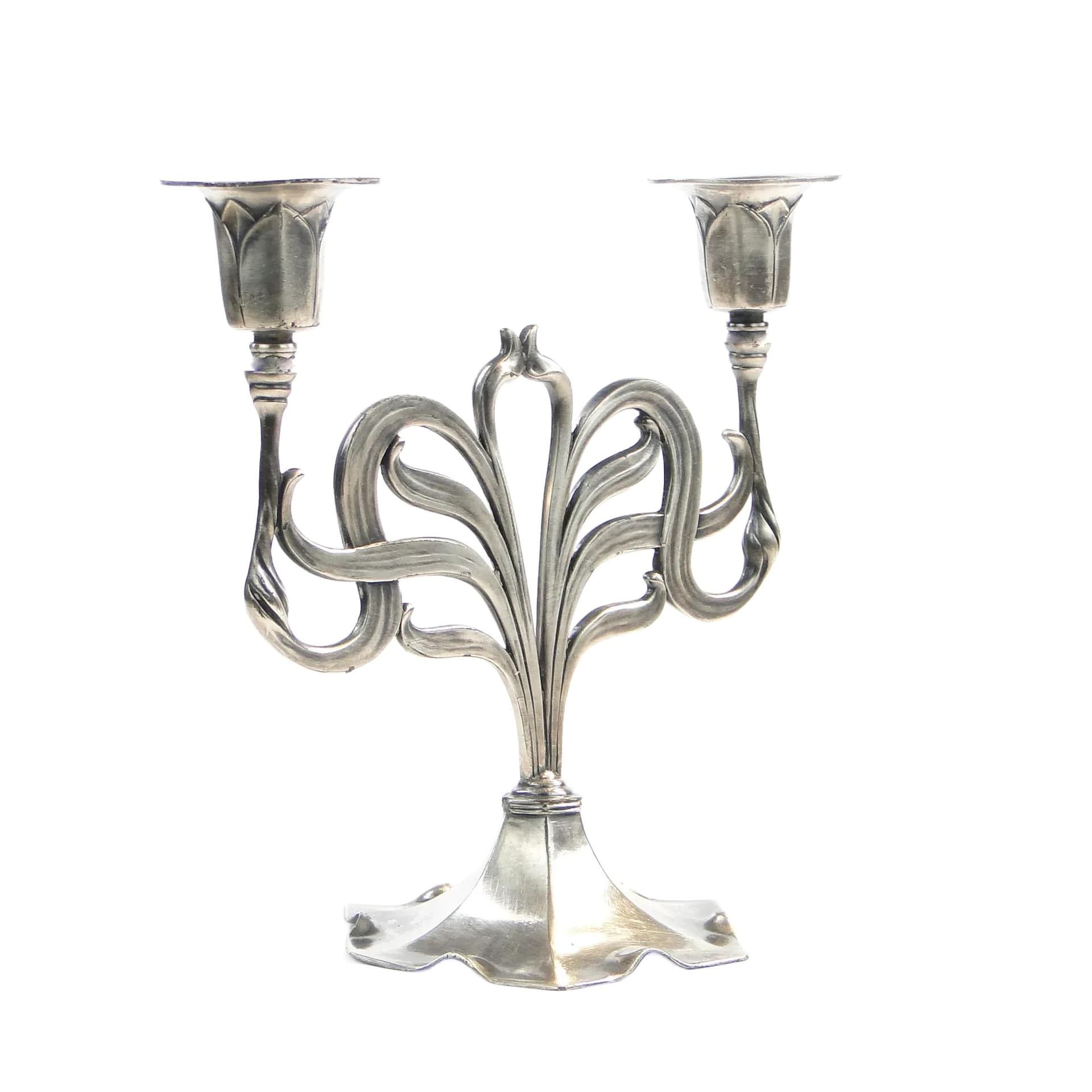 Kandelabr secesyjny, srebrny cyna platerowana, Orivit, Niemcy, początek XX w.