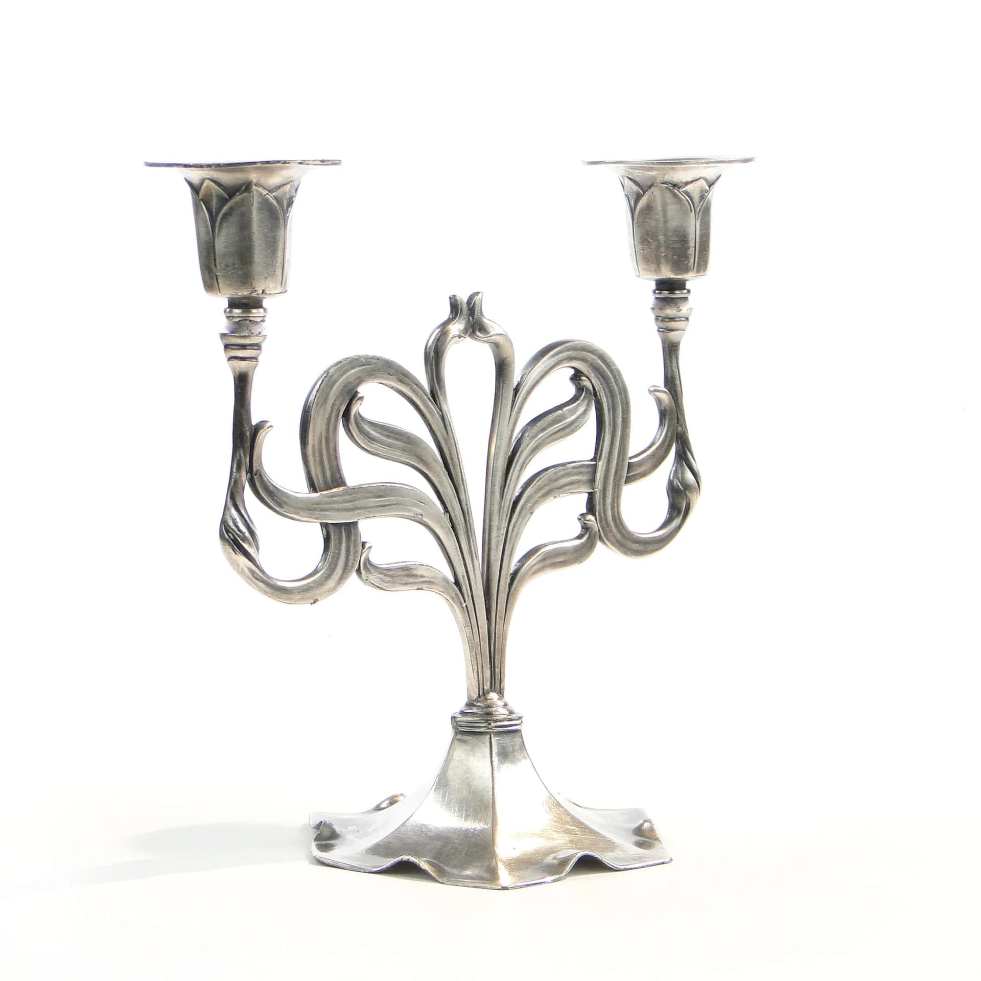 Kandelabr secesyjny, srebrny cyna platerowana, Orivit, Niemcy, początek XX w. - 31551