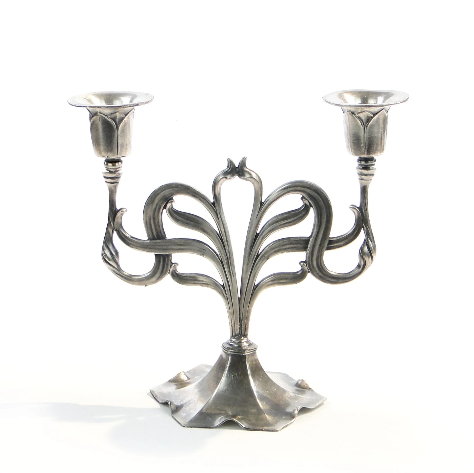 Kandelabr secesyjny, srebrny cyna platerowana, Orivit, Niemcy, początek XX w. - 31550