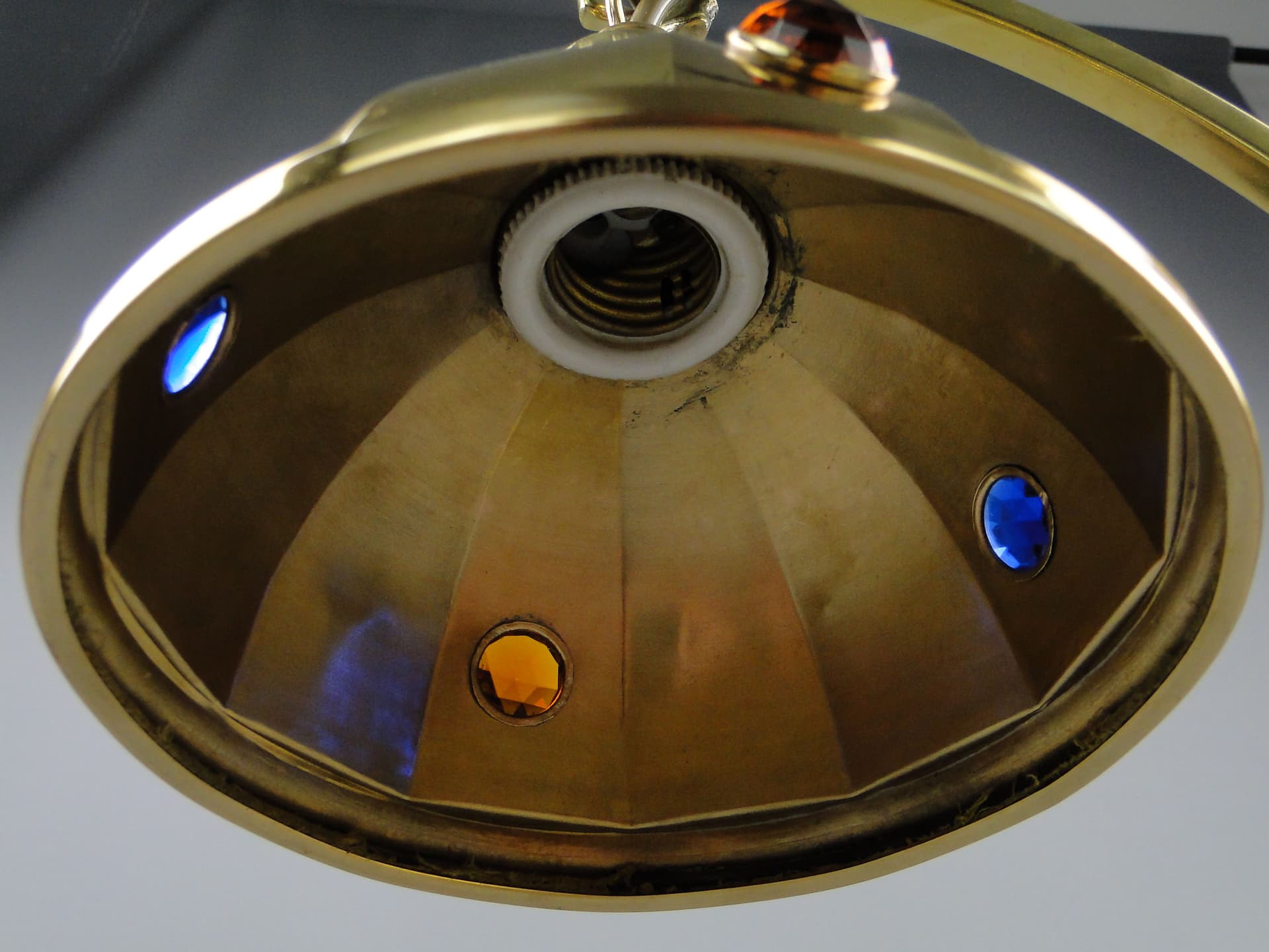 Lampa biurkowa, Art Nouveau, mosiądz złocisty, Szwecja, początek XX w. - 3747