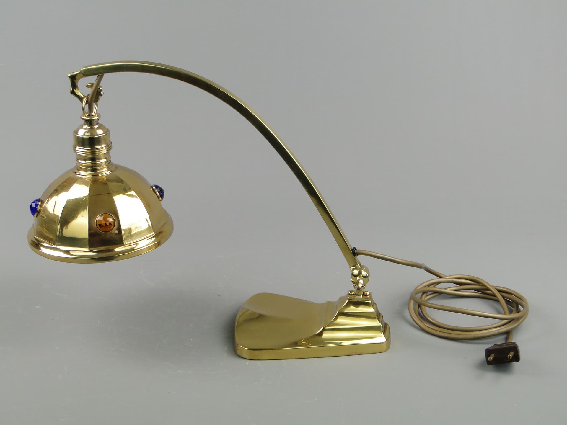 Lampa biurkowa, Art Nouveau, mosiądz złocisty, Szwecja, początek XX w. - 3752