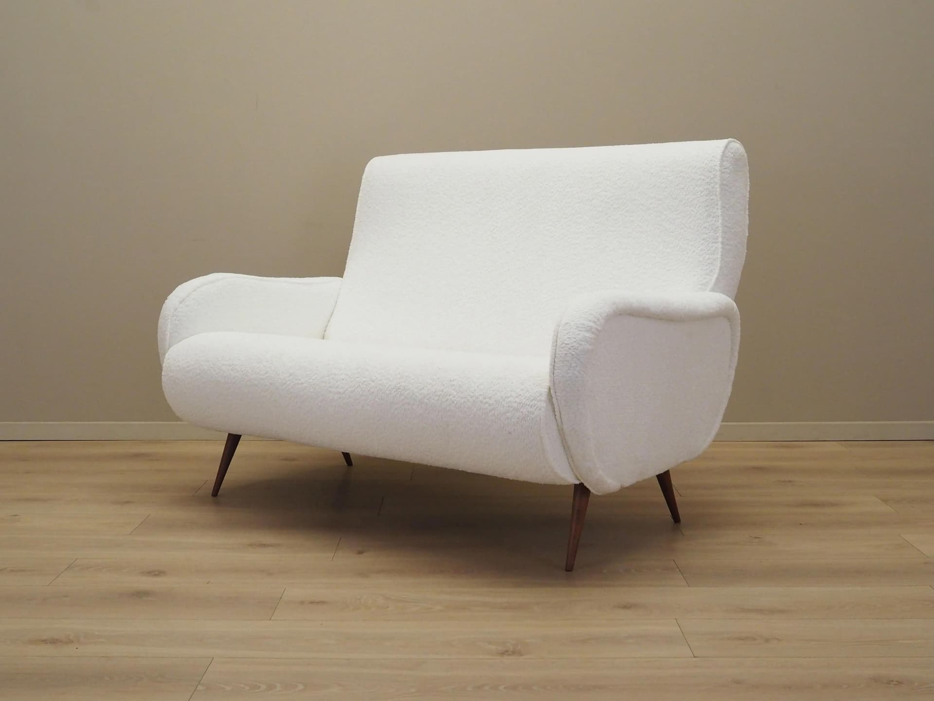 Sofa, biała, tkanina, drewno, Włochy, lata 70. - 31857