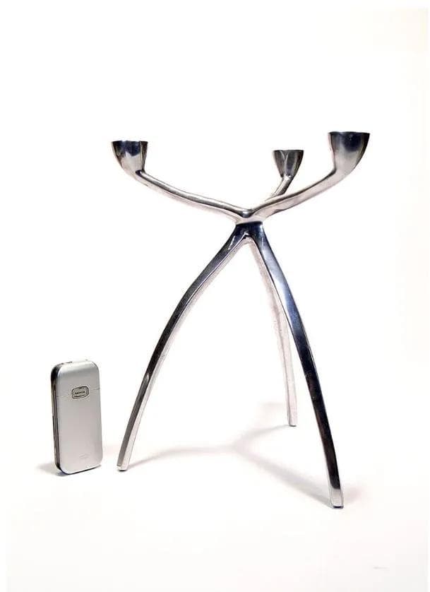 Świecznik Alu, aluminium srebrny, proj. M. Hilton, Wielka Brytania, lata 80. - 31719