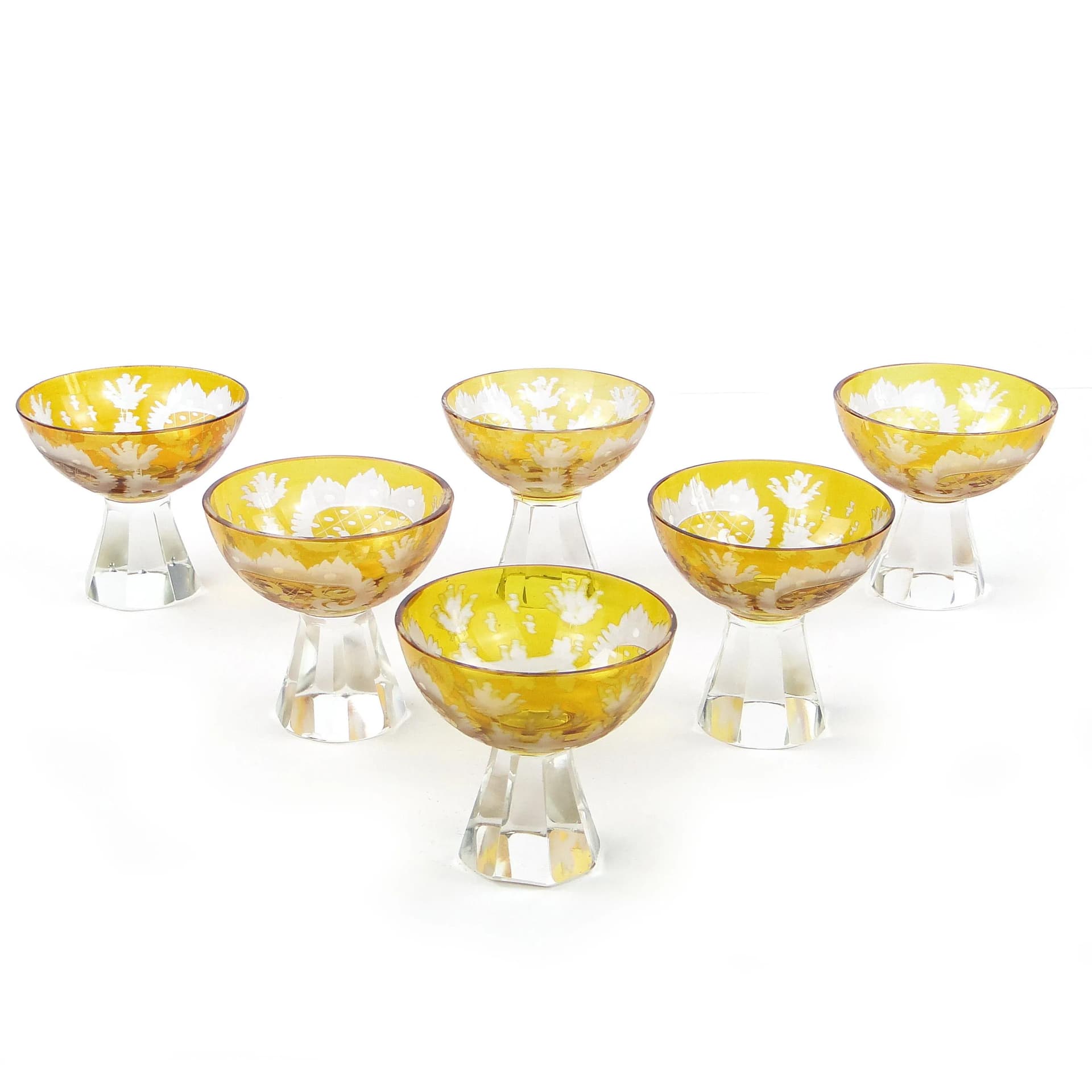 Set of Art Deco Glasses, yellow, crystal, Poland, 1930s - 31710