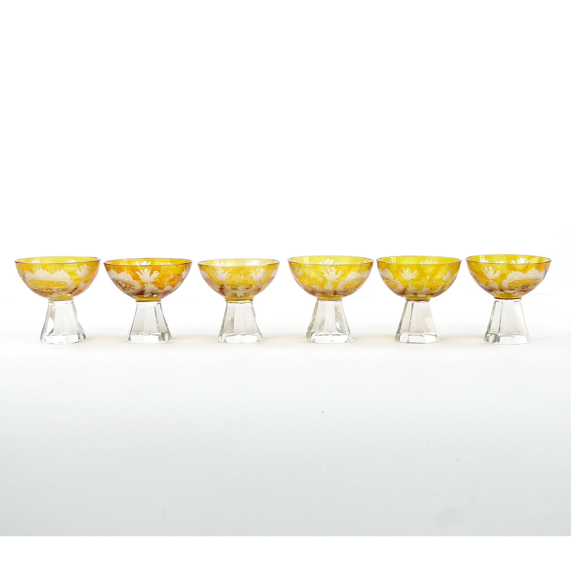 Set of Art Deco Glasses, yellow, crystal, Poland, 1930s - 31709