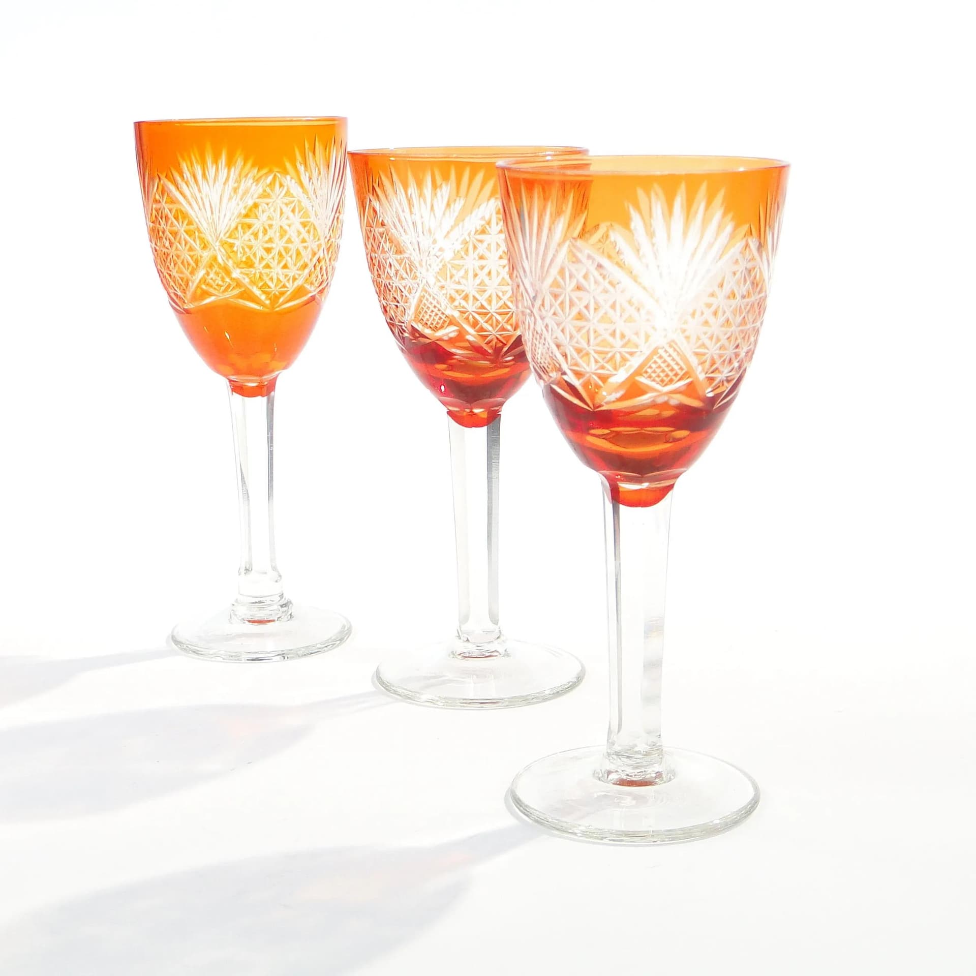 Set of goblets Art Deco, orange crystal, Poland, 1930s. - 31698