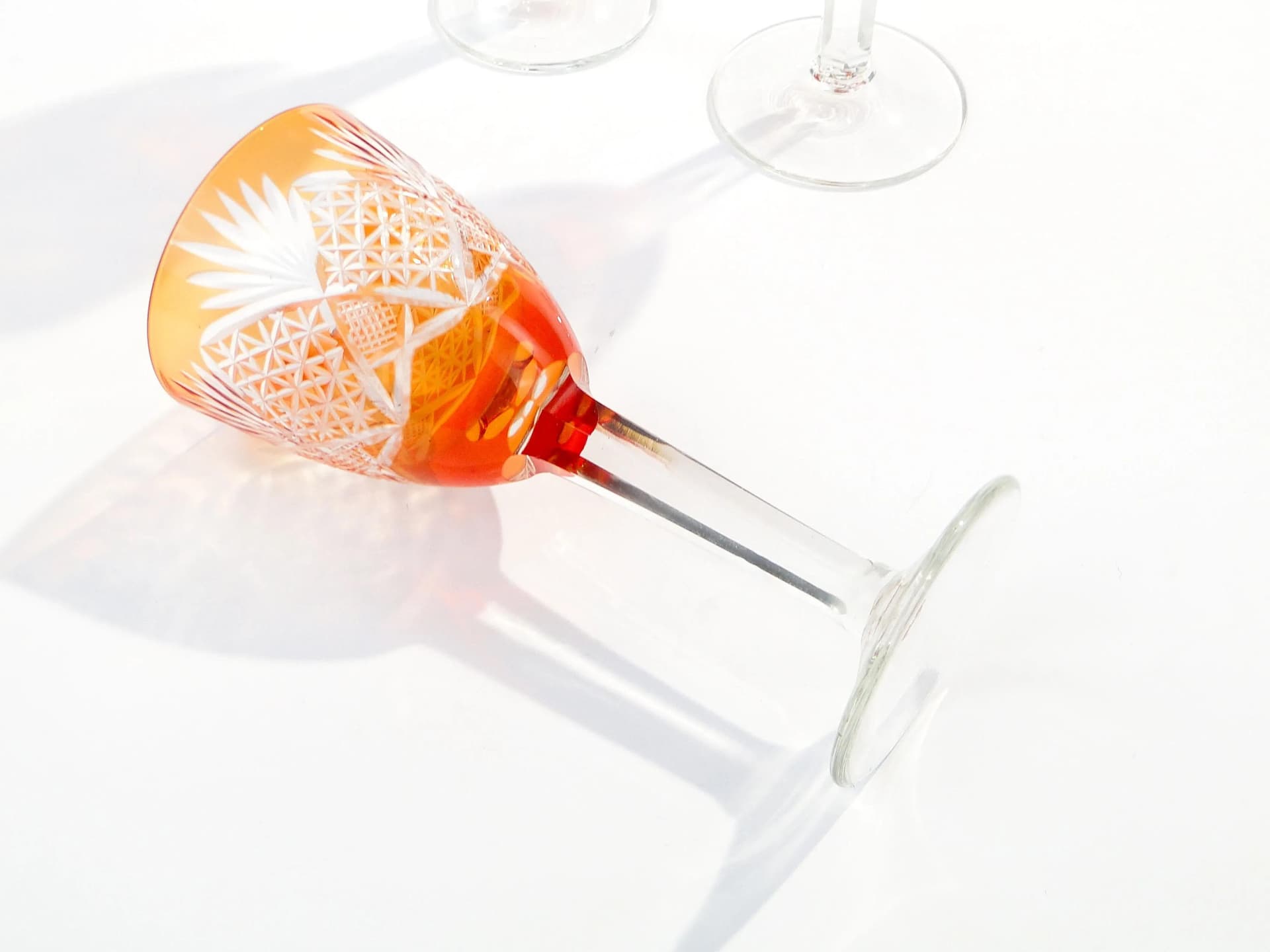 Set of goblets Art Deco, orange crystal, Poland, 1930s. - 31697