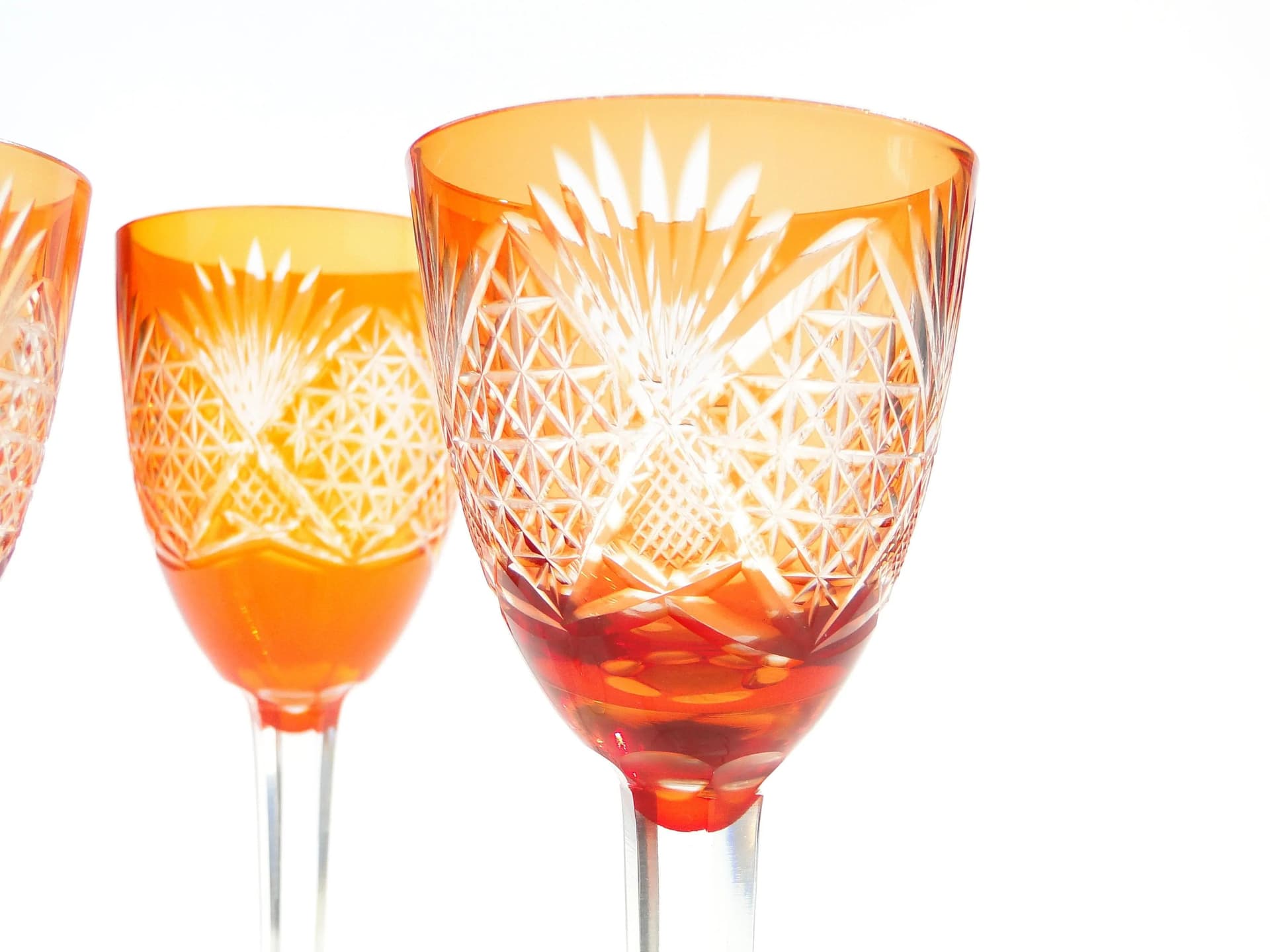 Set of goblets Art Deco, orange crystal, Poland, 1930s. - 31692