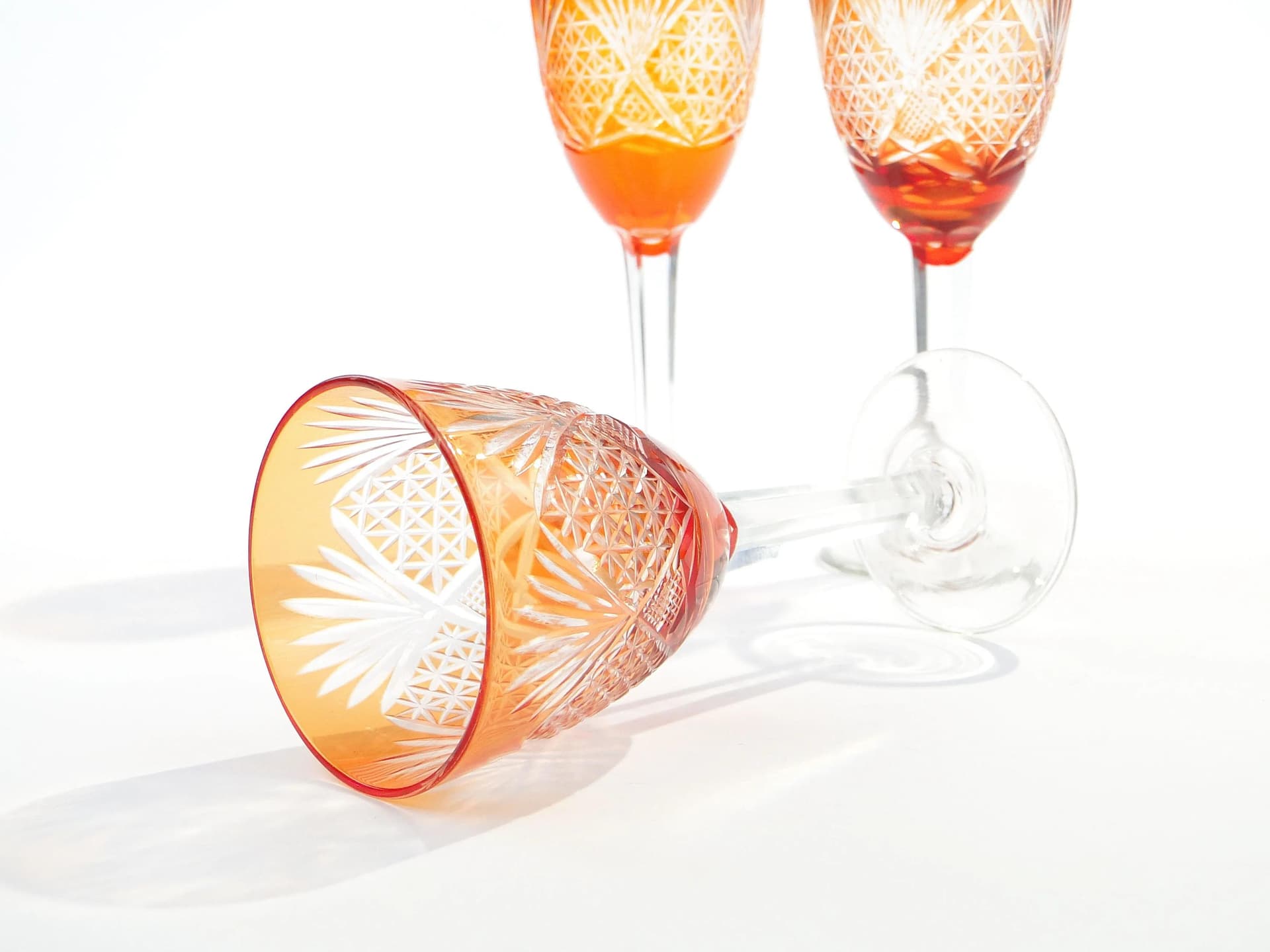 Set of goblets Art Deco, orange crystal, Poland, 1930s. - 31693