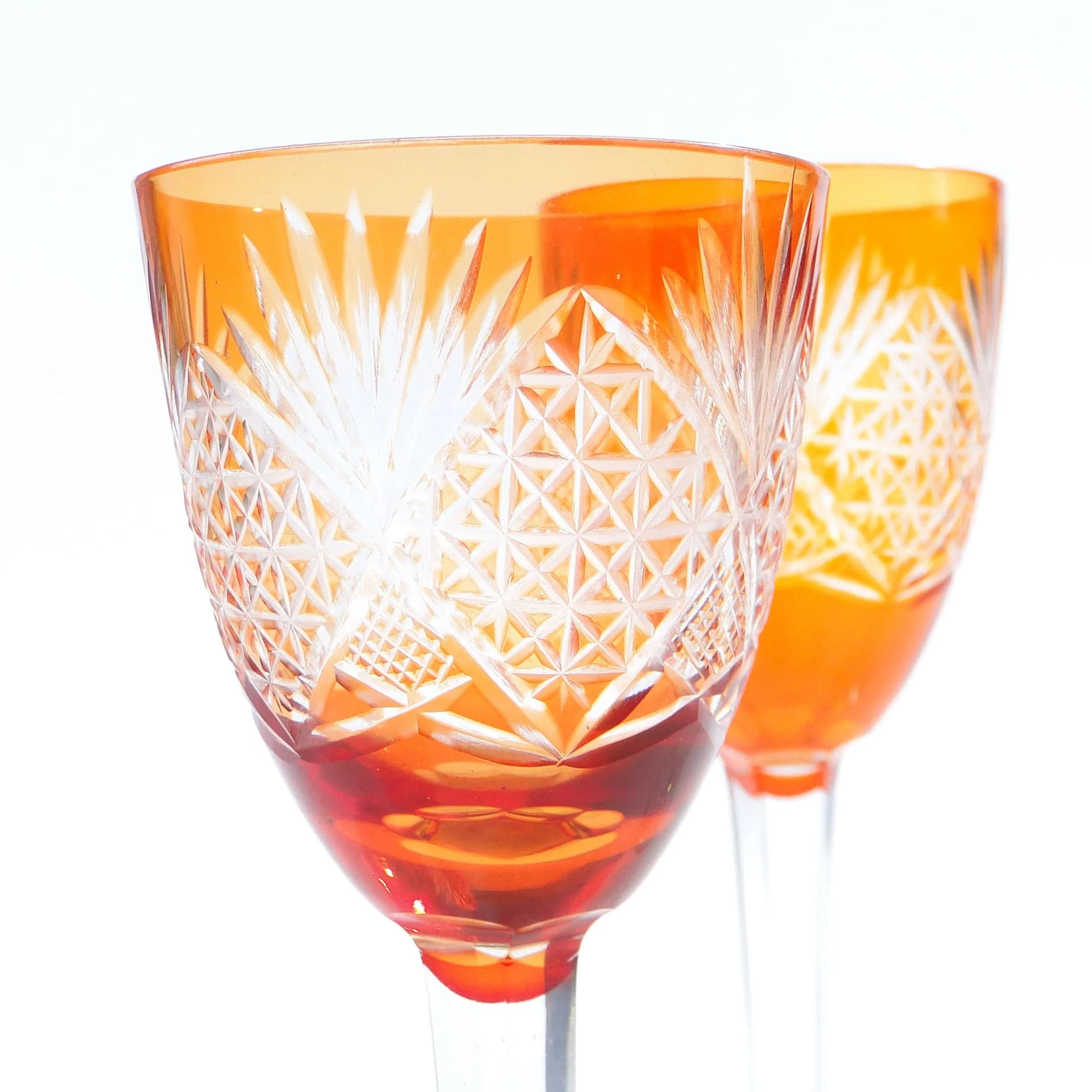 Set of goblets Art Deco, orange crystal, Poland, 1930s. - 31690