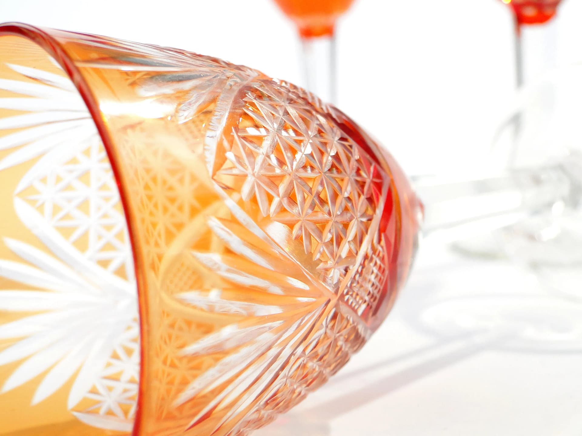 Set of goblets Art Deco, orange crystal, Poland, 1930s. - 31695
