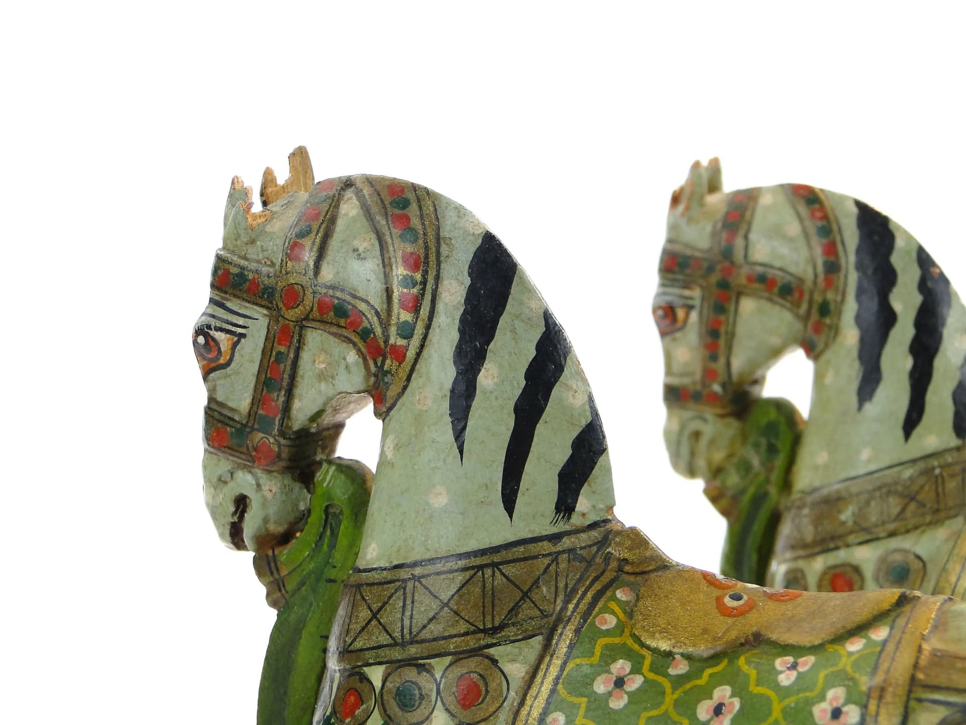 Pair of horse sculptures, polychrome wood, India, turn of the 19th/20th c. - 31997