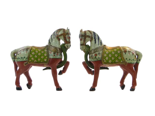 Pair of horse sculptures, polychrome wood, India, turn of the 19th/20th c. - DIMENSION