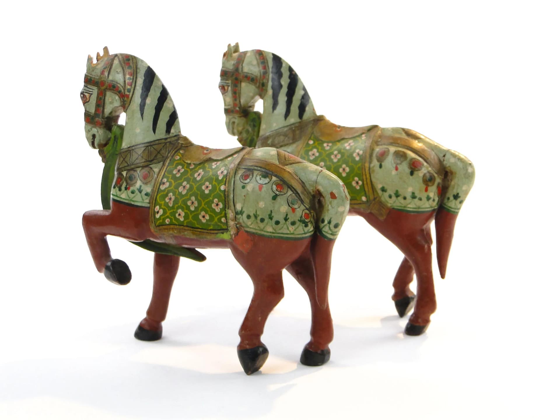 Pair of horse sculptures, polychrome wood, India, turn of the 19th/20th c. - 31996