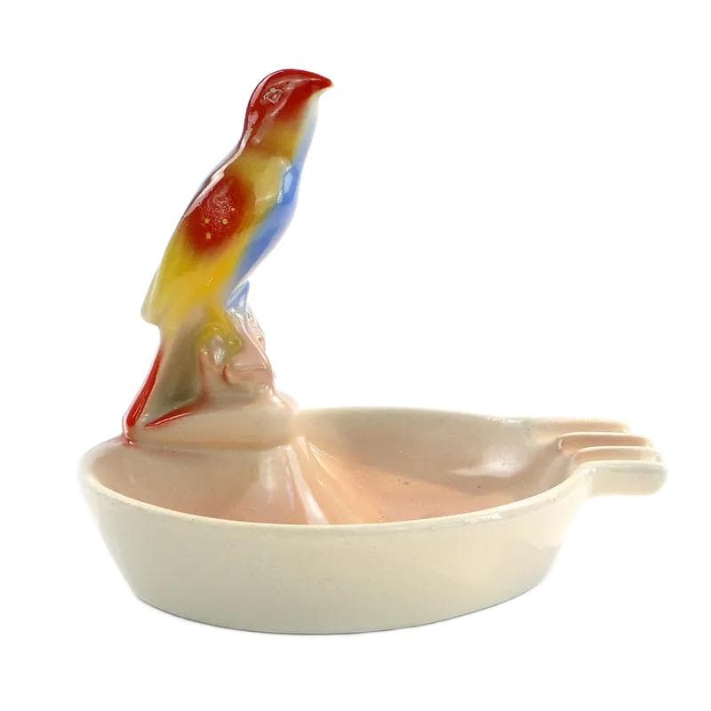 Popielniczka z figurką ptaka, multicolor, porcelit, Chodzież, Polska, lata 60.