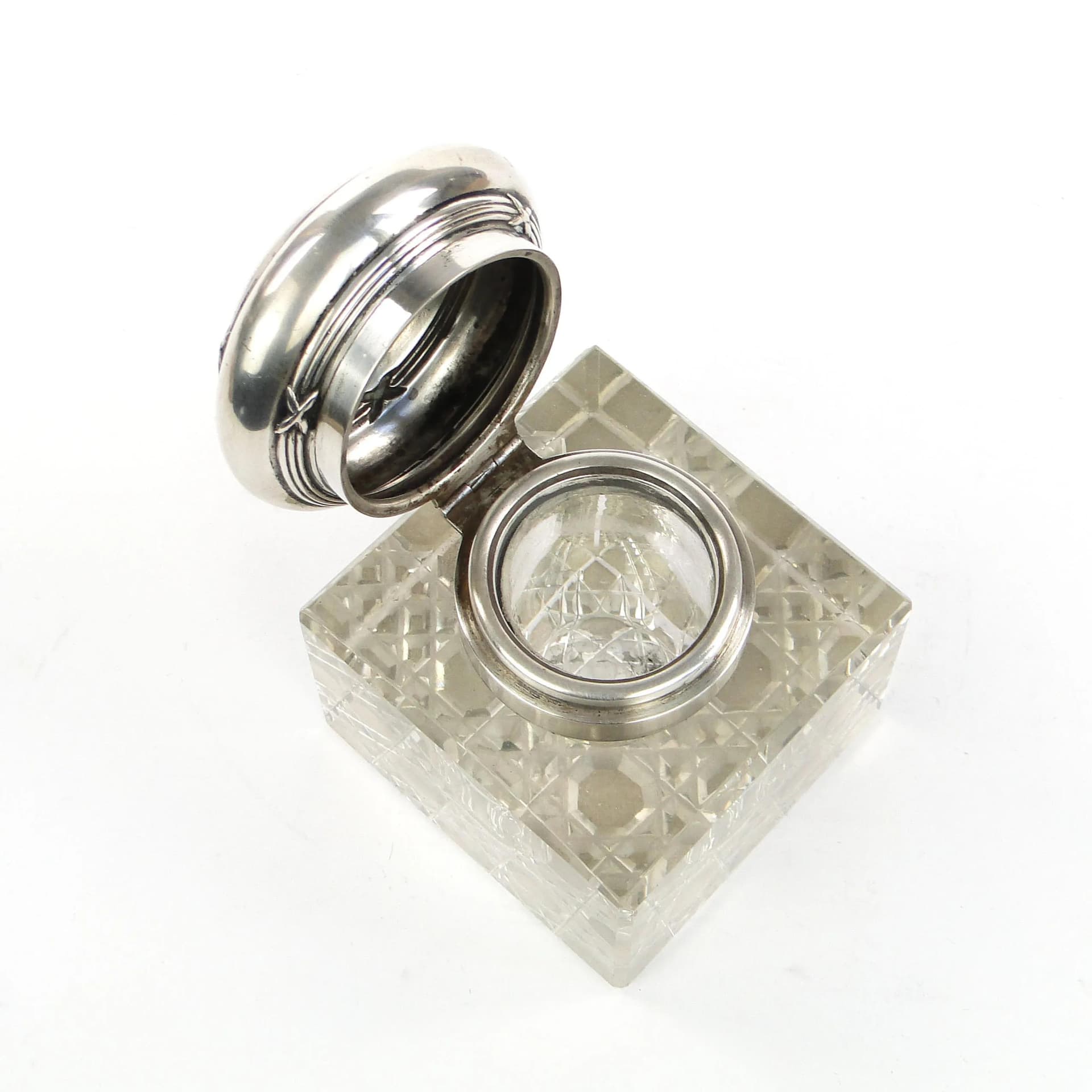 Desk inkwell, transparent crystal, silver, Germany, 19th c. - 32136