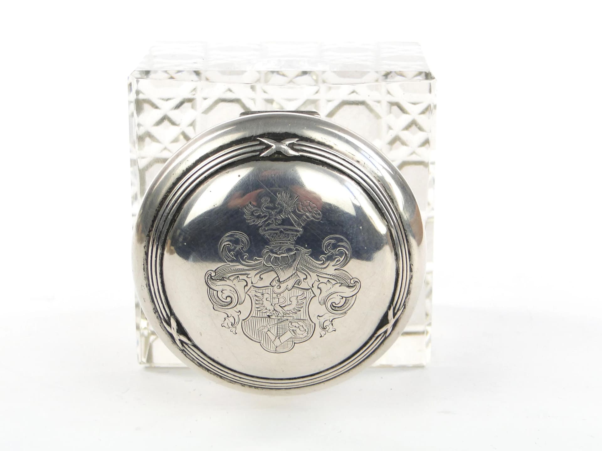 Desk inkwell, transparent crystal, silver, Germany, 19th c. - 32138