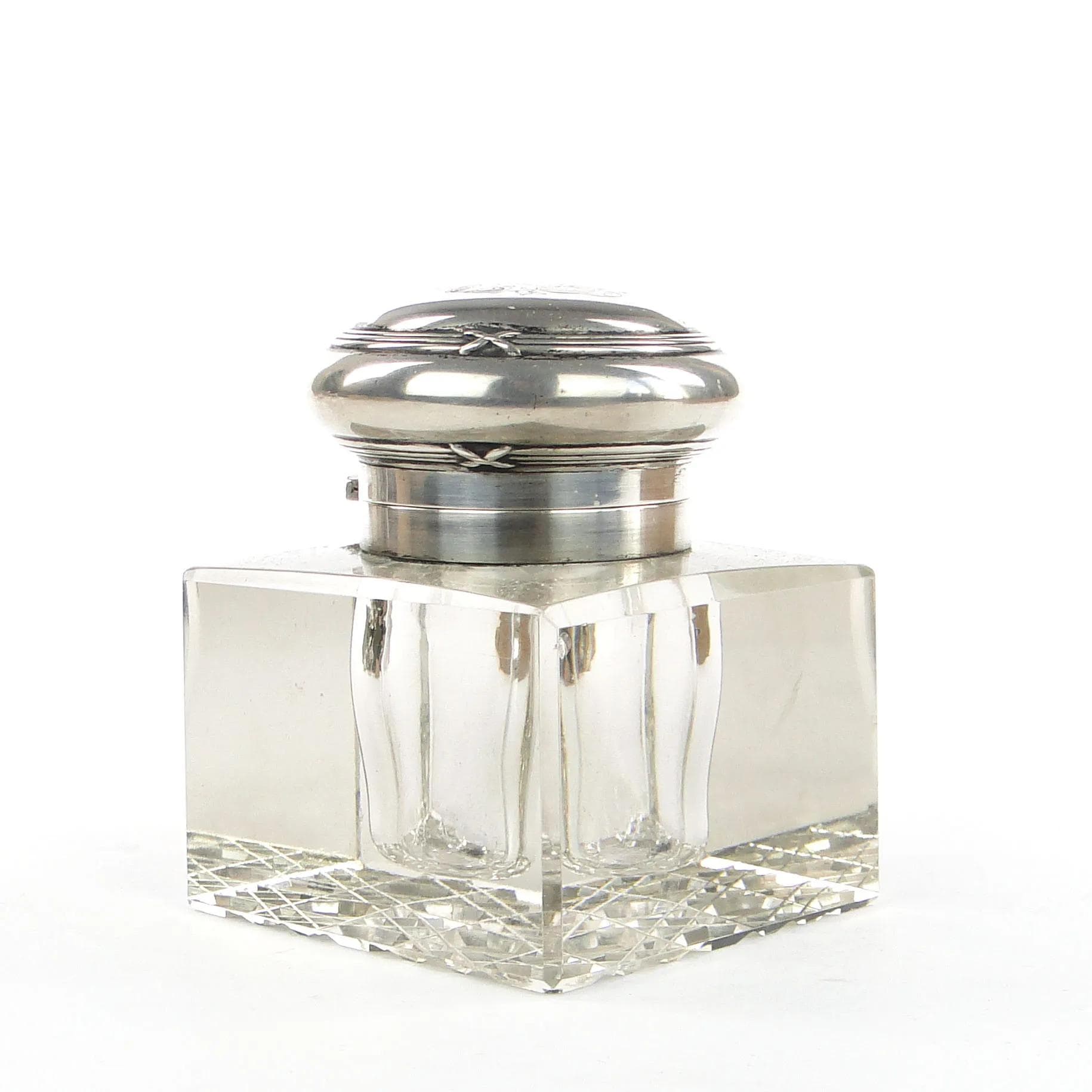 Desk inkwell, transparent crystal, silver, Germany, 19th c. - 32134