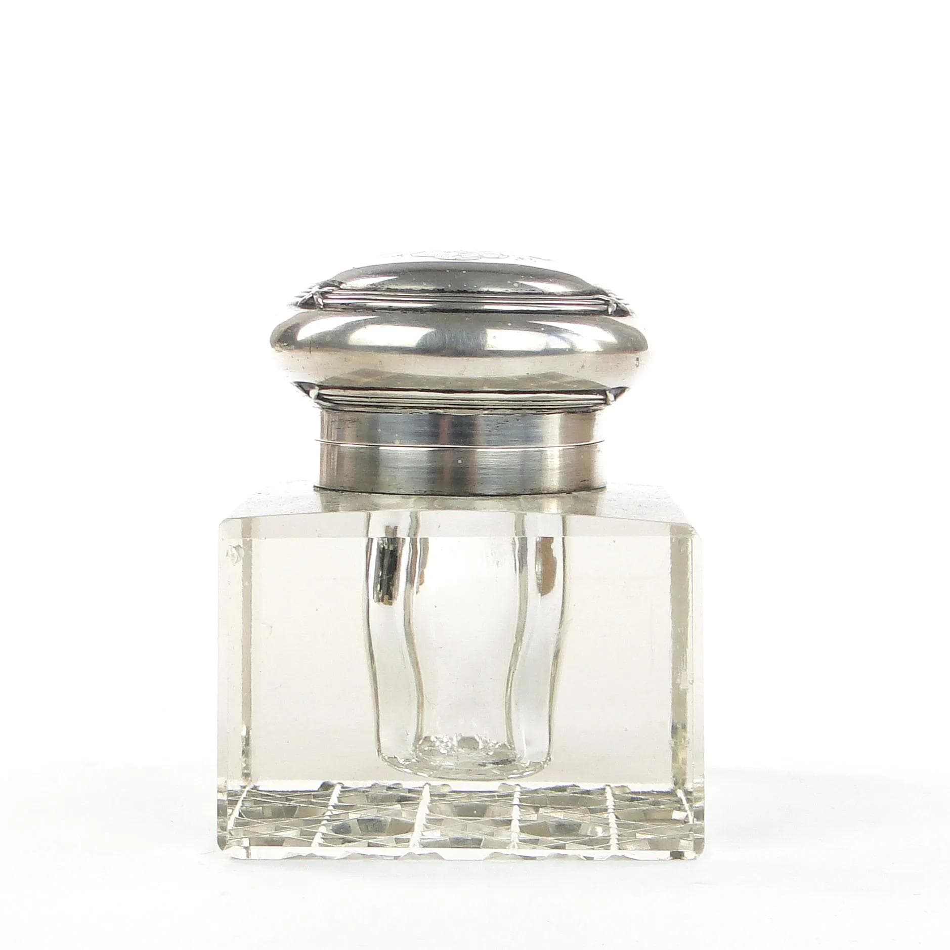 Desk inkwell, transparent crystal, silver, Germany, 19th c. - 32133