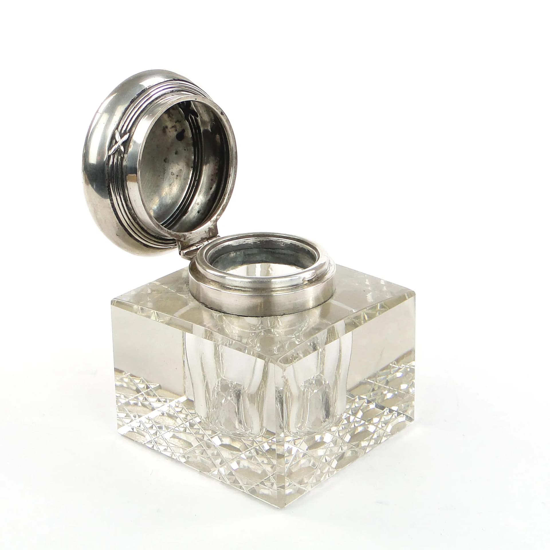 Desk inkwell, transparent crystal, silver, Germany, 19th c. - 32135