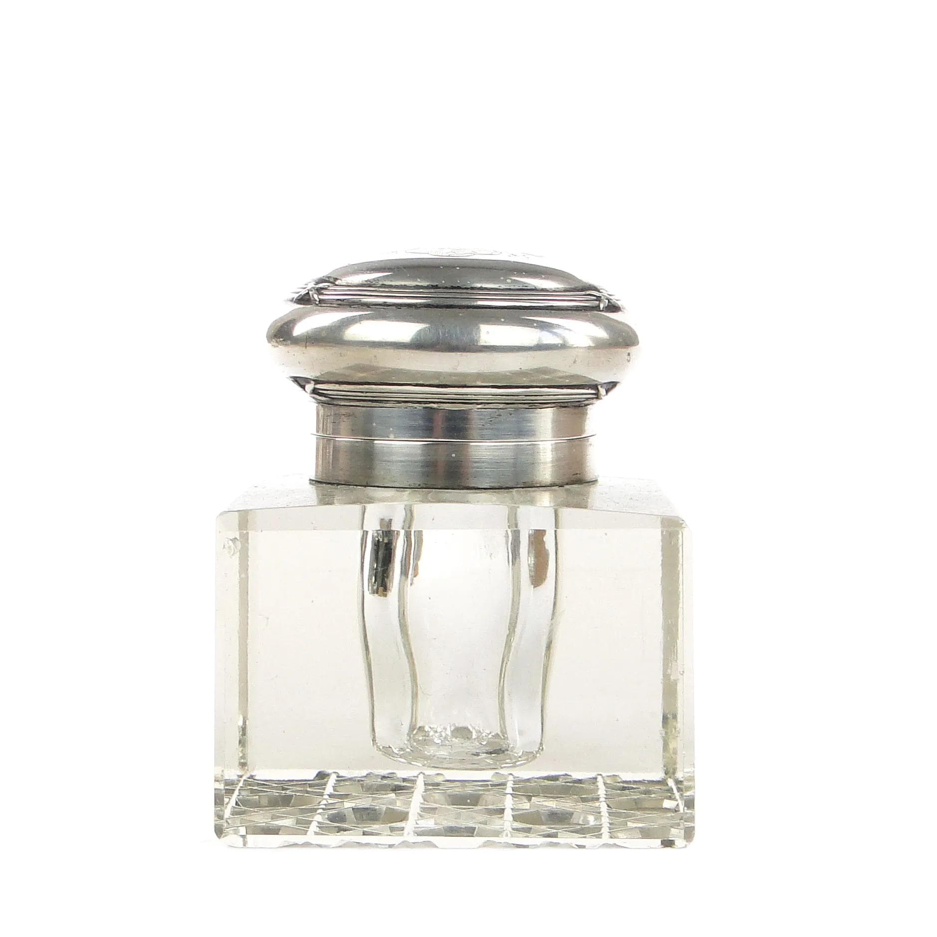 Desk inkwell, transparent crystal, silver, Germany, 19th c.