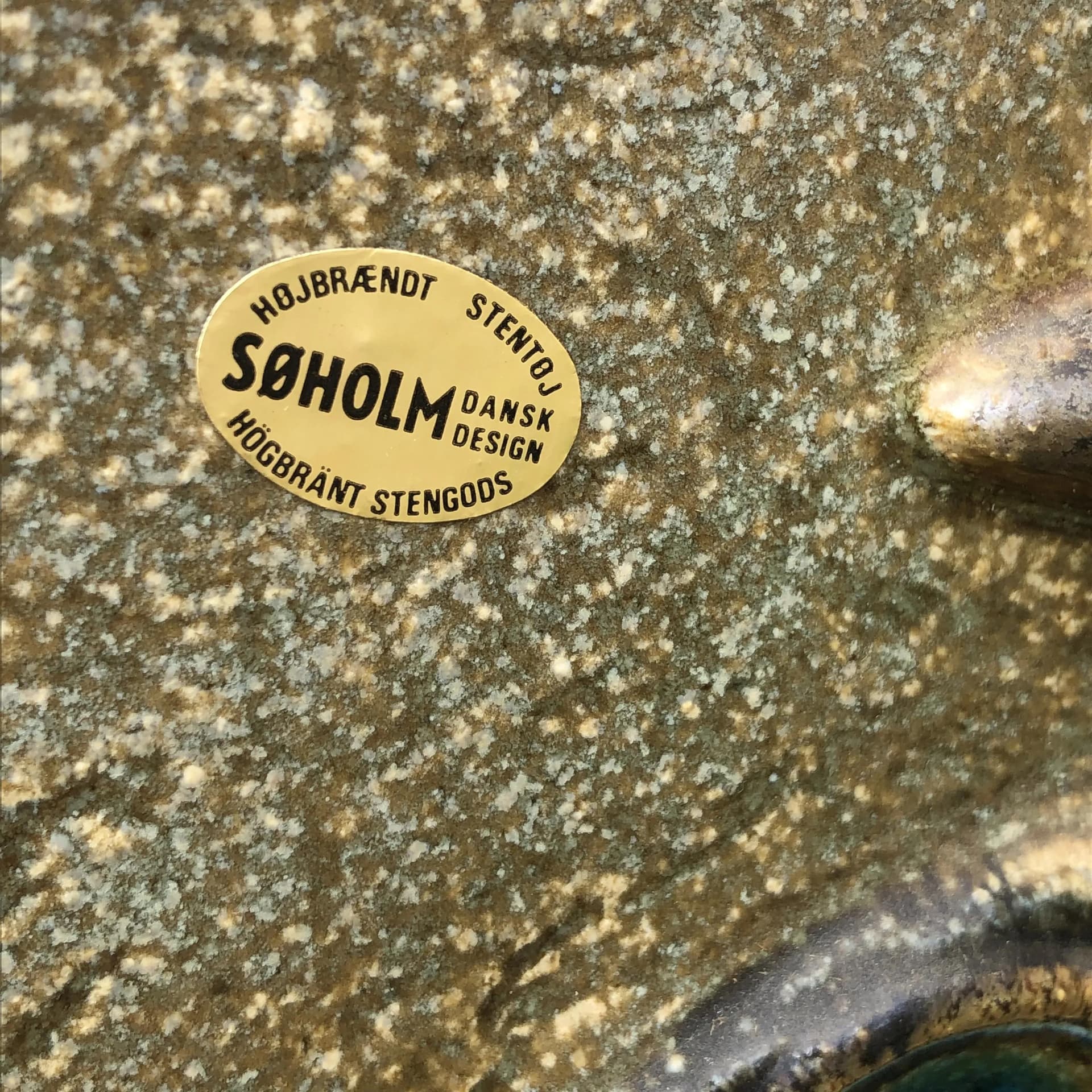 Plakieta ścienna, kamionka beżowy oliwkowy brązowy niebieski turkusowy, proj. J. Simon, Soholm, Dania, lata 60. - 32047