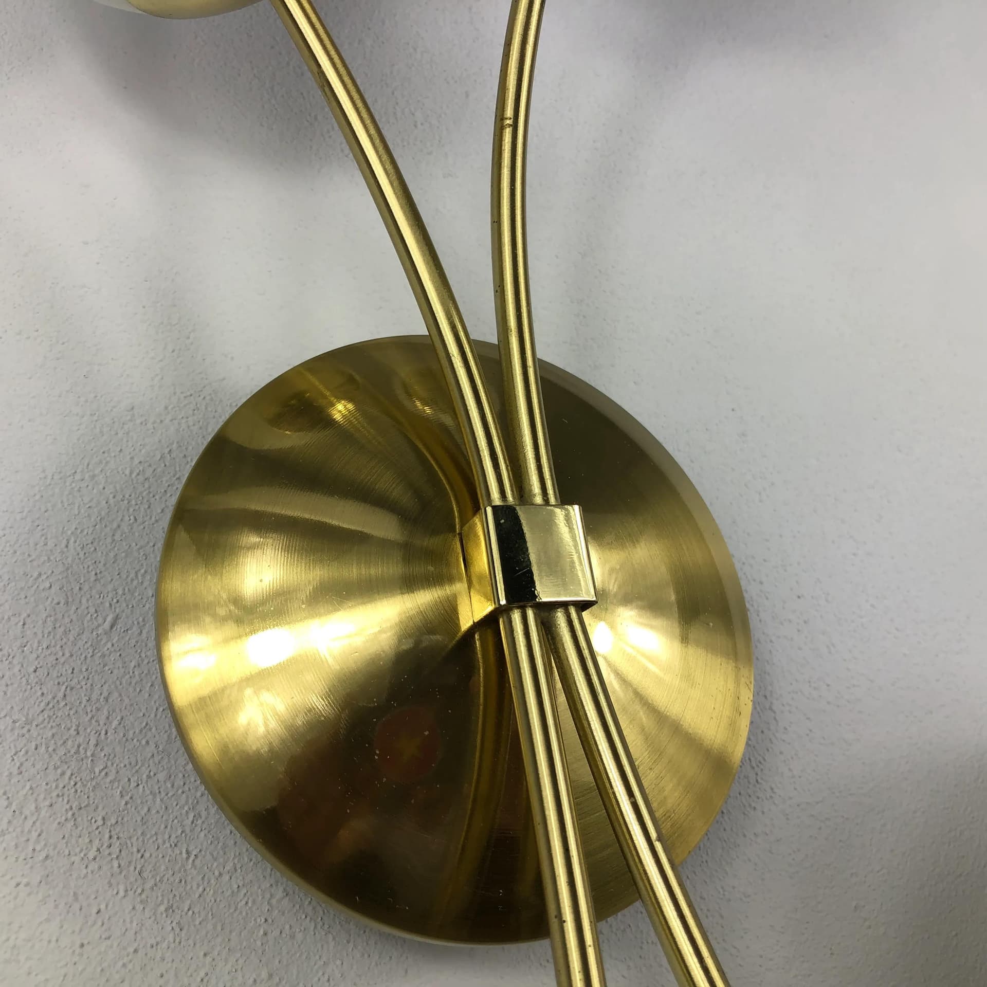 Pair of wall sconces, golden metal, opal glass, Germany, 1990s. - 32033