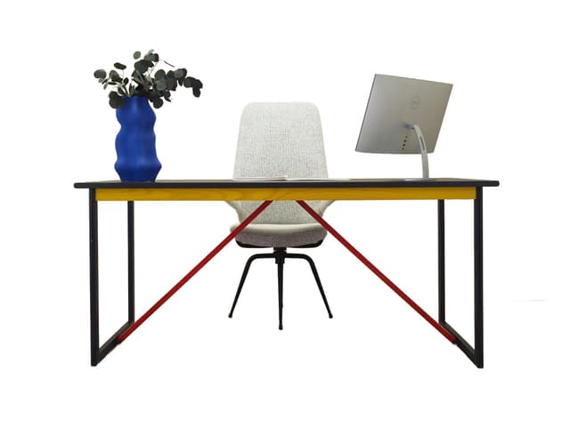 Biurko postmodernistyczne, multicolor, drewno, metal, Włochy, lata 80. - WYMIARY