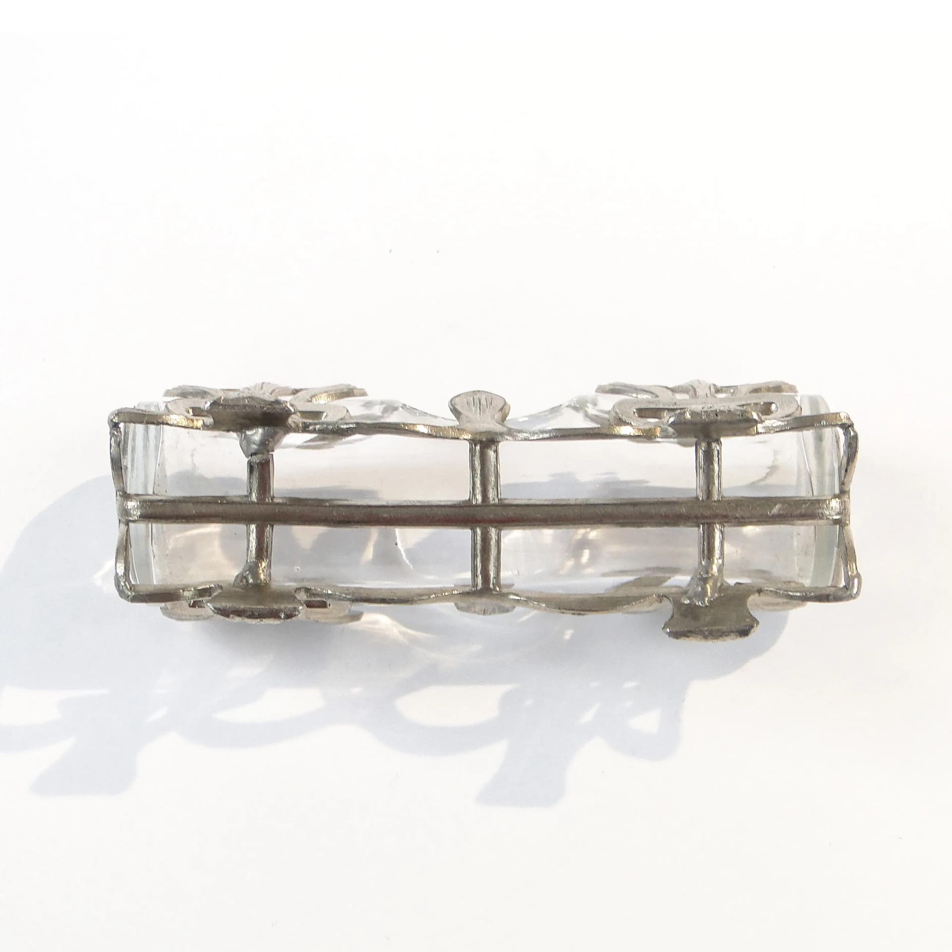 Postument na wykałaczki, secesja wiedeńska, cyna srebrny, szkło przezroczysty, Europa Zachodnia, początek XX w. - 32335