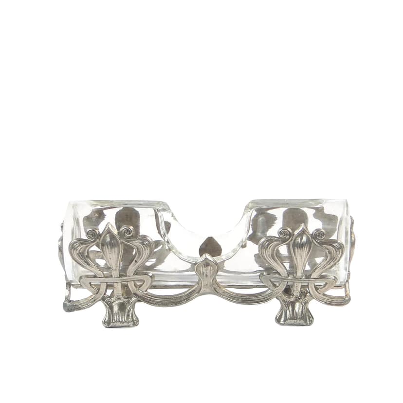 Postument na wykałaczki, secesja wiedeńska, cyna srebrny, szkło przezroczysty, Europa Zachodnia, początek XX w.