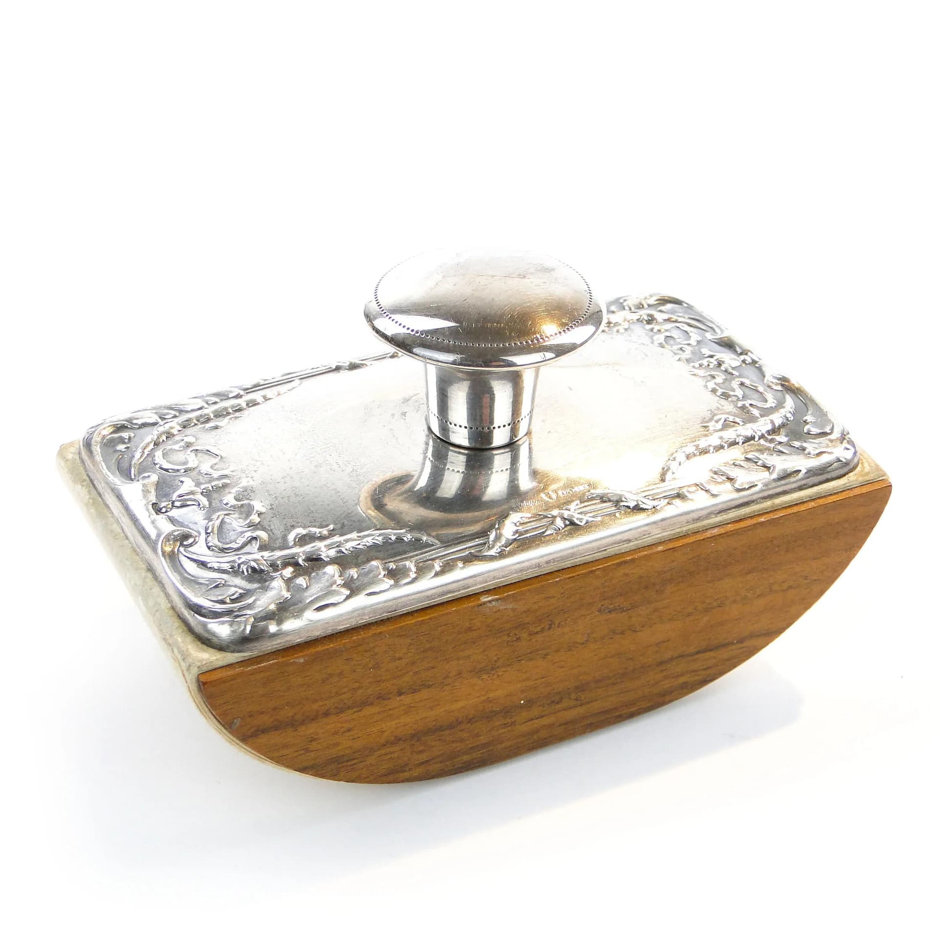 Bibularz z girlandami, mahoń brązowy ciemny, srebro, Włochy, lata 50. - 32318