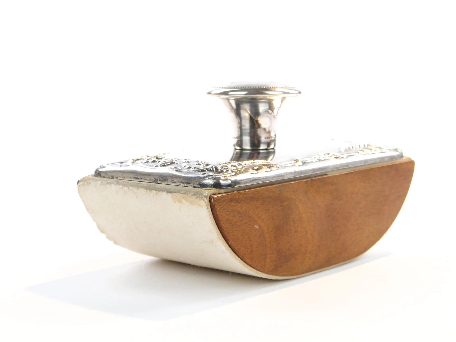 Bibularz z girlandami, mahoń brązowy ciemny, srebro, Włochy, lata 50. - 32323