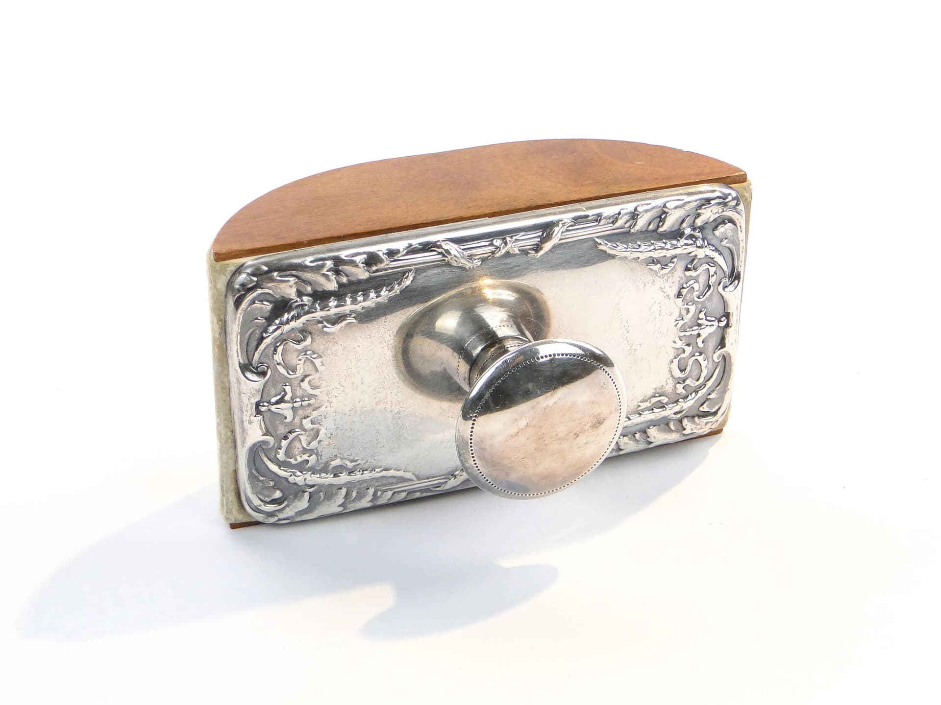 Bibularz z girlandami, mahoń brązowy ciemny, srebro, Włochy, lata 50. - 32322