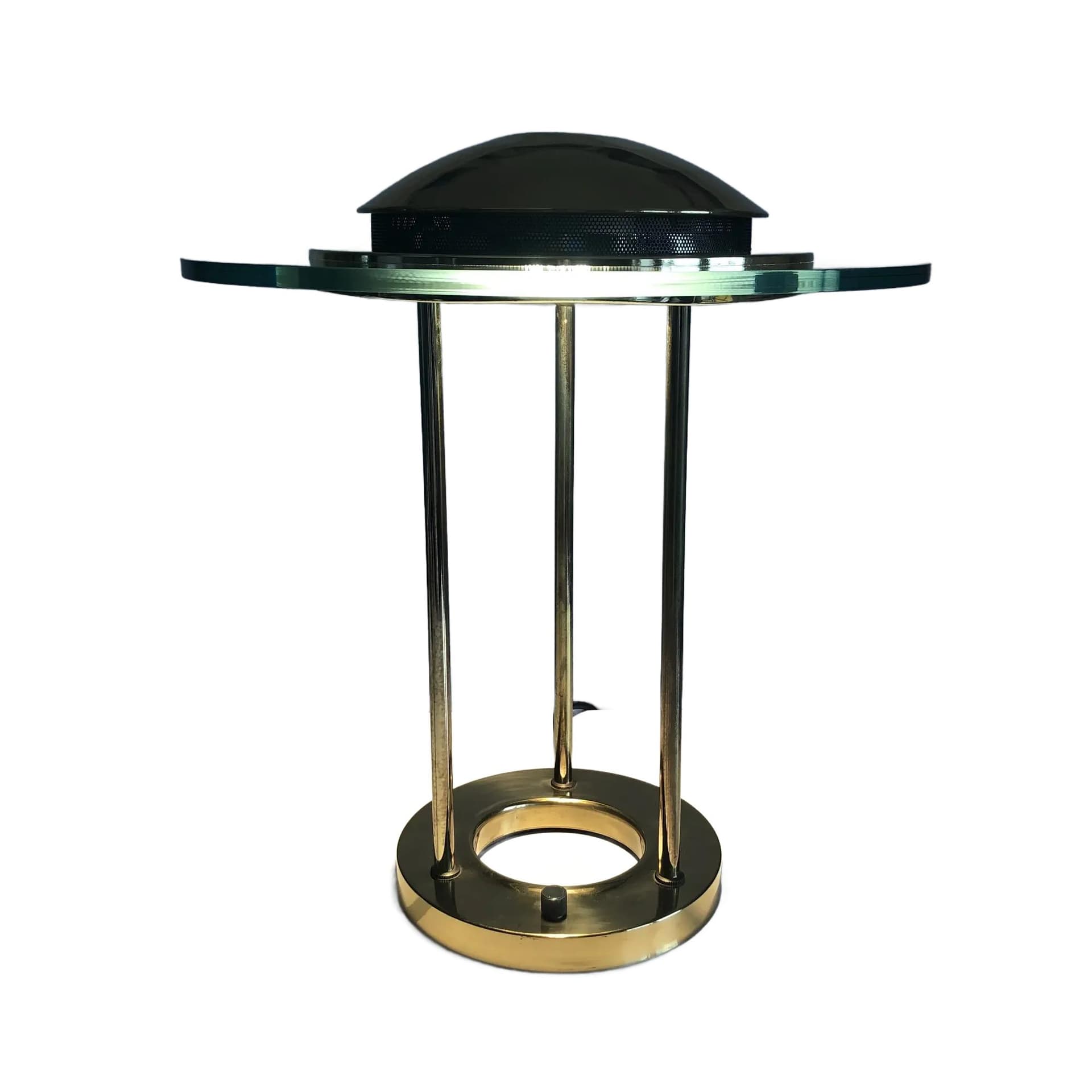 Desk lamp, golden brass, glass, Germany, 1980s